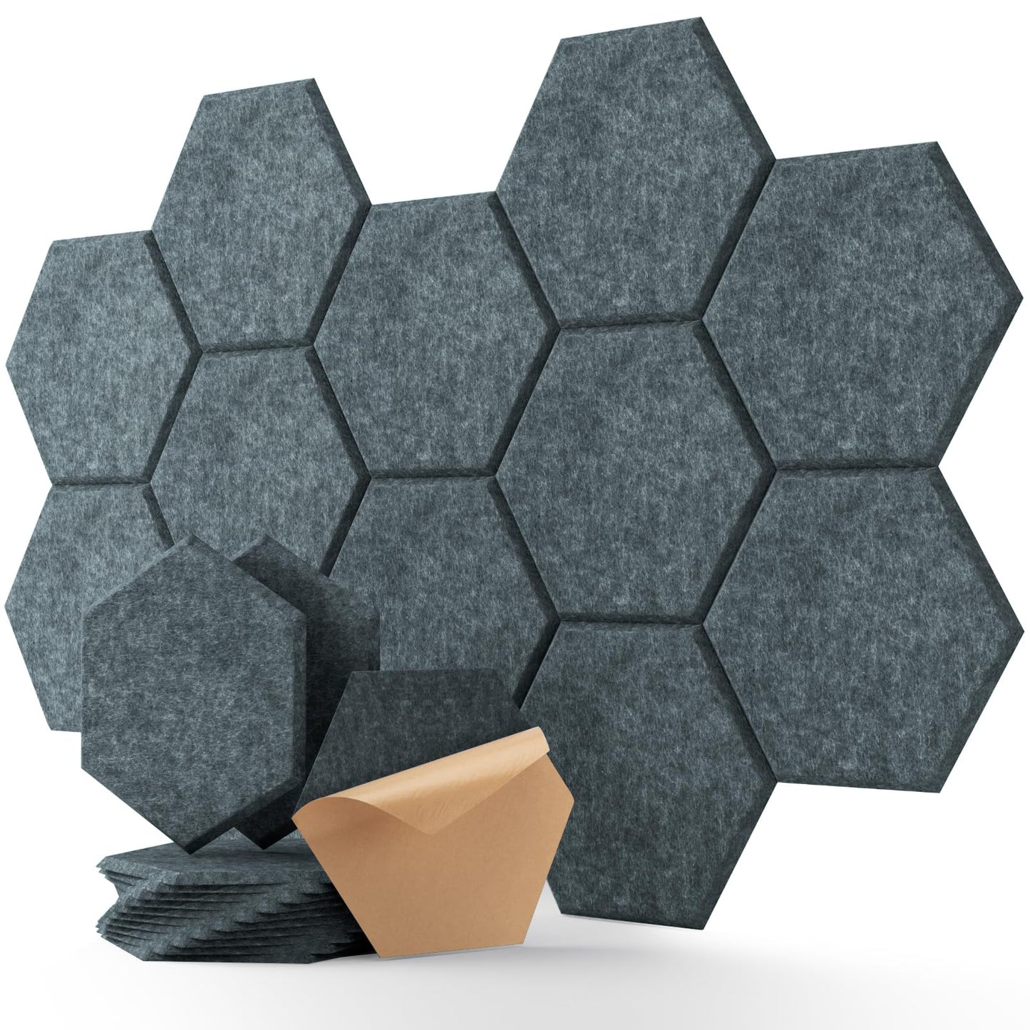 Sound Proof Panels Hexagon Self-Adhesive Acoustic Panels 12 Pack High Density Soundproofing Panels Beveled Edge for Studios/recording room/offices acoustic treatment and wall decoration 12"×10"×0.4"