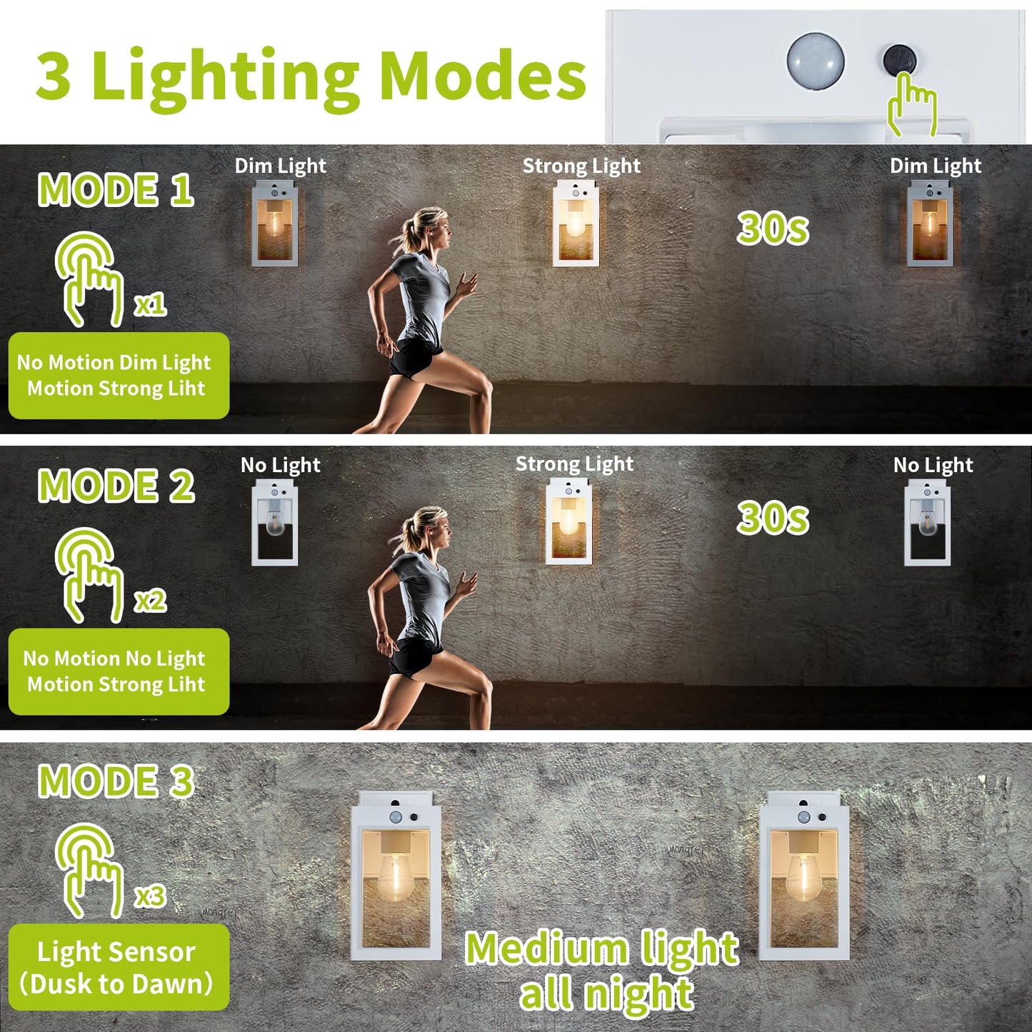 MDENLT 2 Pack Solar Porch Lights Outdoor,Solar Wall Lights with 3 Modes&Motion Sensor,Dusk to Dawn Sconce Lights Wall Mount,Exterior Wall Lantern Light Fixture for House,Garage,Patio,Shed,White