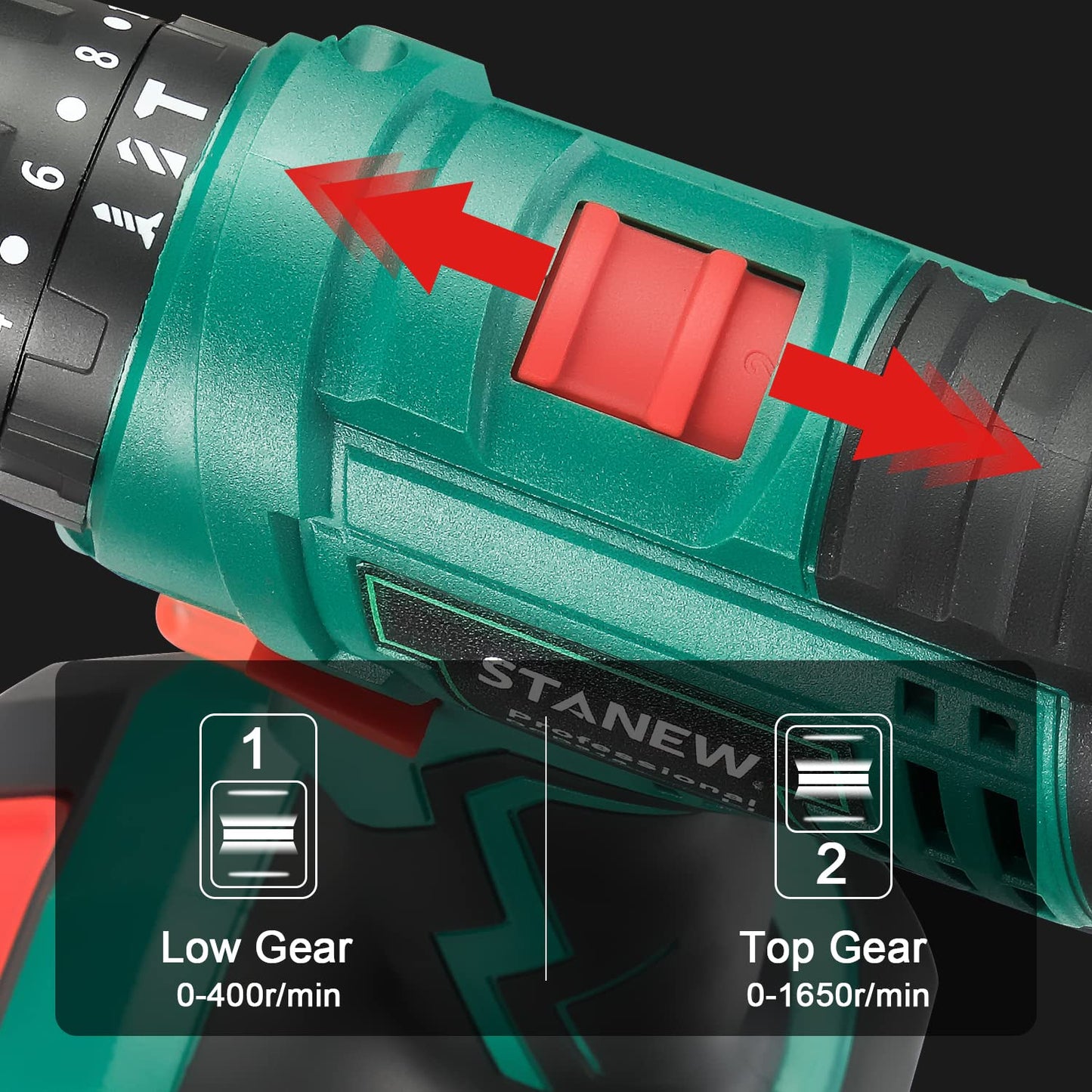 STANEW 20V MAX Impact Drill, Cordless Hammer Drill Set, Electric Screwdriver Driver Tools Kit with 2 Battery, Fast Charger 1/2" Keyless Chuck 2 Variable Speed 18+3 Torque Setting, 24 Piece Accessories