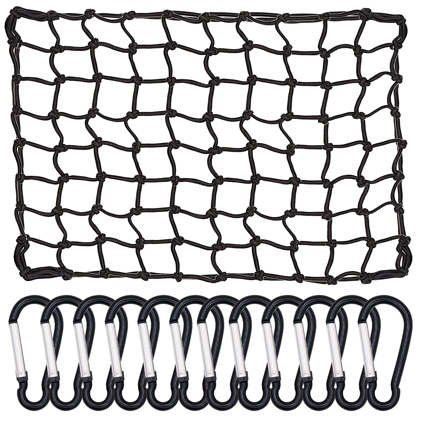 Cargo Net for Pickup Truck Bed - 3x4ft Super Duty Cargo Net for Roof Rack Truck Bed with 6x8ft Max Size, 4”x4”Latex Bungee Net Mesh Holds Small and Large Loads Tighter