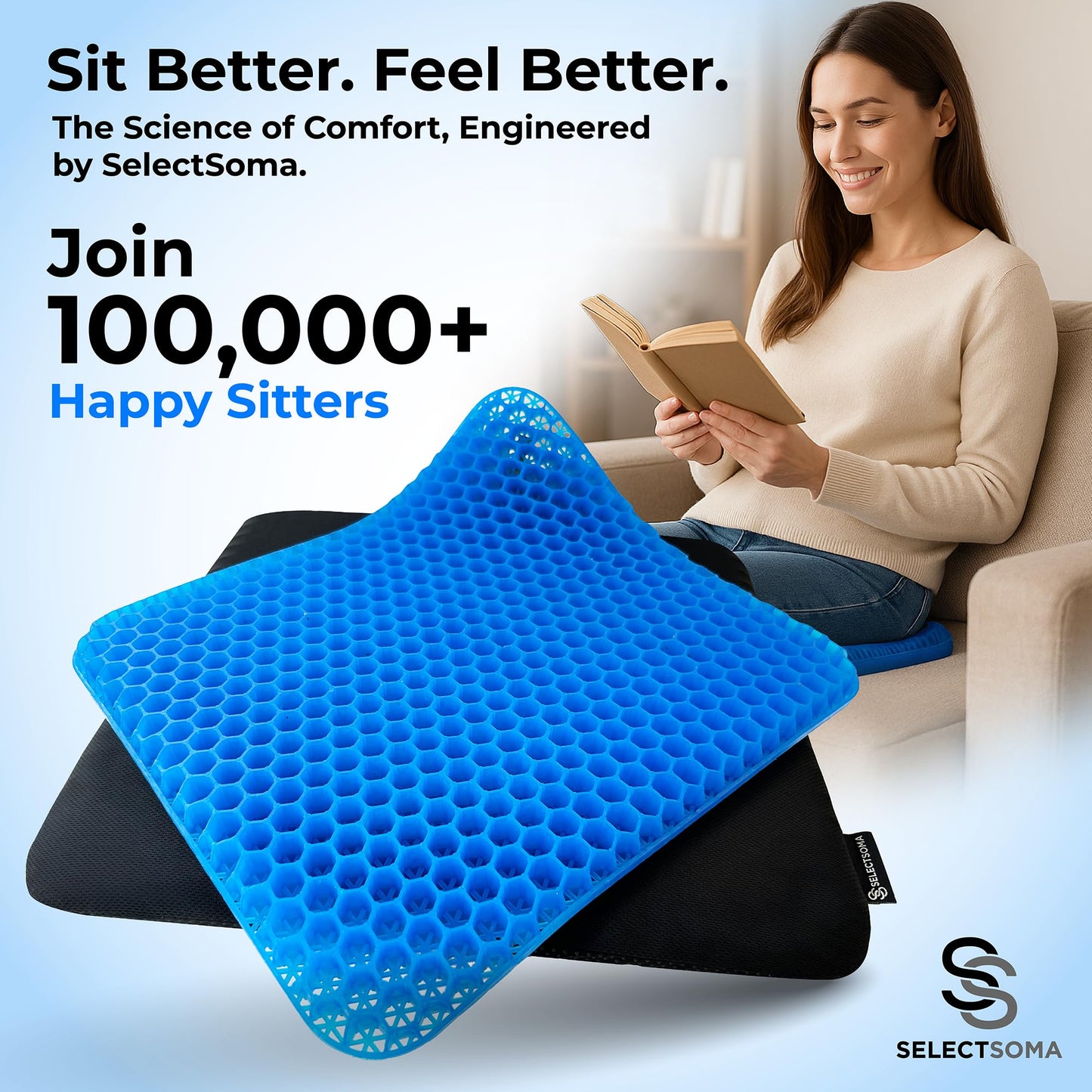 Gel Seat Cushion for Long Sitting – Car Seat Cushion and Office Chair Cushion for Back, Sciatica, Coccyx, Tailbone Pain Relief – Wheelchair Cushion for Pressure Relief – Egg Seat Gaming Chair Cushion