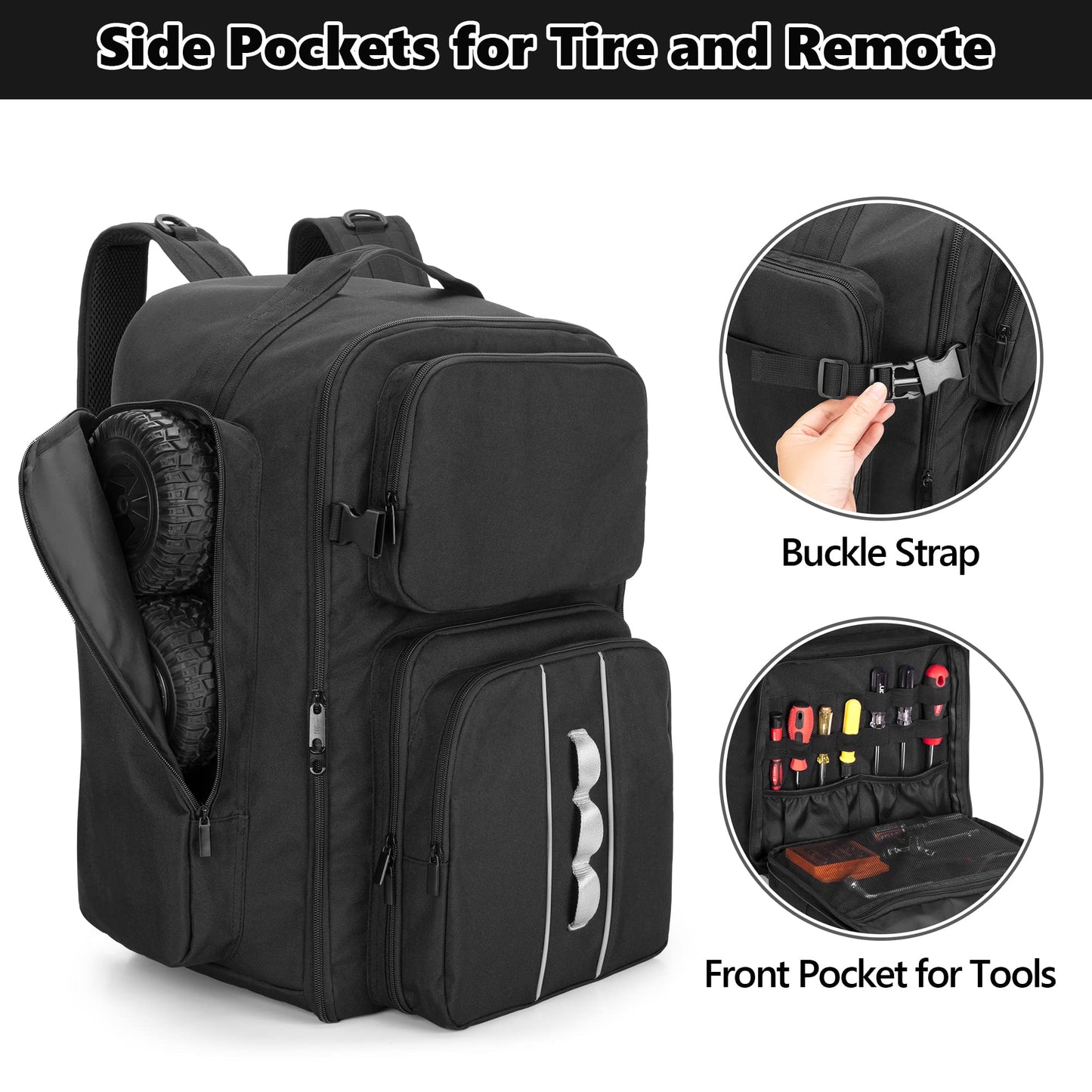 GOBUROS RC Backpack for 1/10 Car, RC Storage Bag with Multi Pockets for Tools and Other Accessories,Easy Carrying with Adjustable Shoulder Strap (Patent Pending)