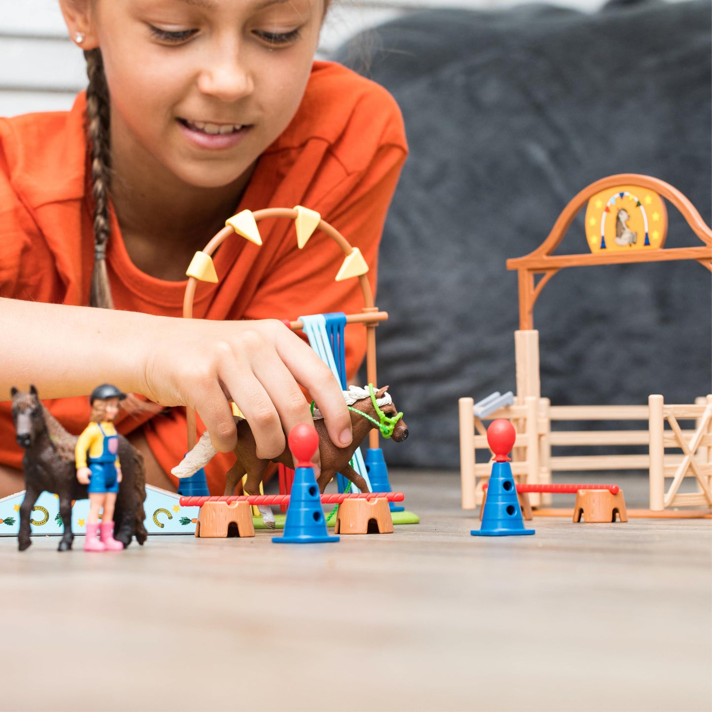 Schleich Farm World - 48PC Pony Agility Training Set with 2 Horse Figurines, Poseable Figure and Accessories - Horse Toys for Girls, Boys - Educational Animal Toys for Kids, Toddlers Ages 3+ | 42481
