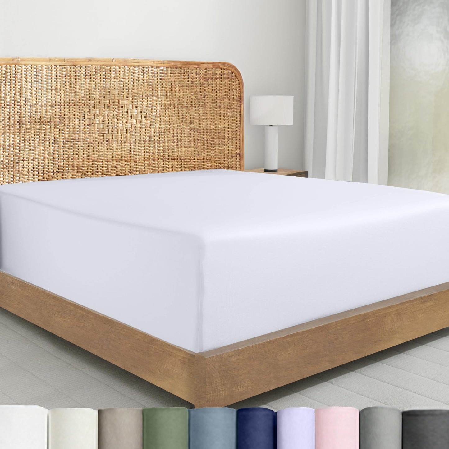California Design Den 100% Organic Cotton King Fitted Sheet Only, Deep Pocket, Percale, Lightweight, Snug-Fit, Crisp, King Size Fitted Sheet Only, Elastic, 1 Pc White Fitted Sheet King