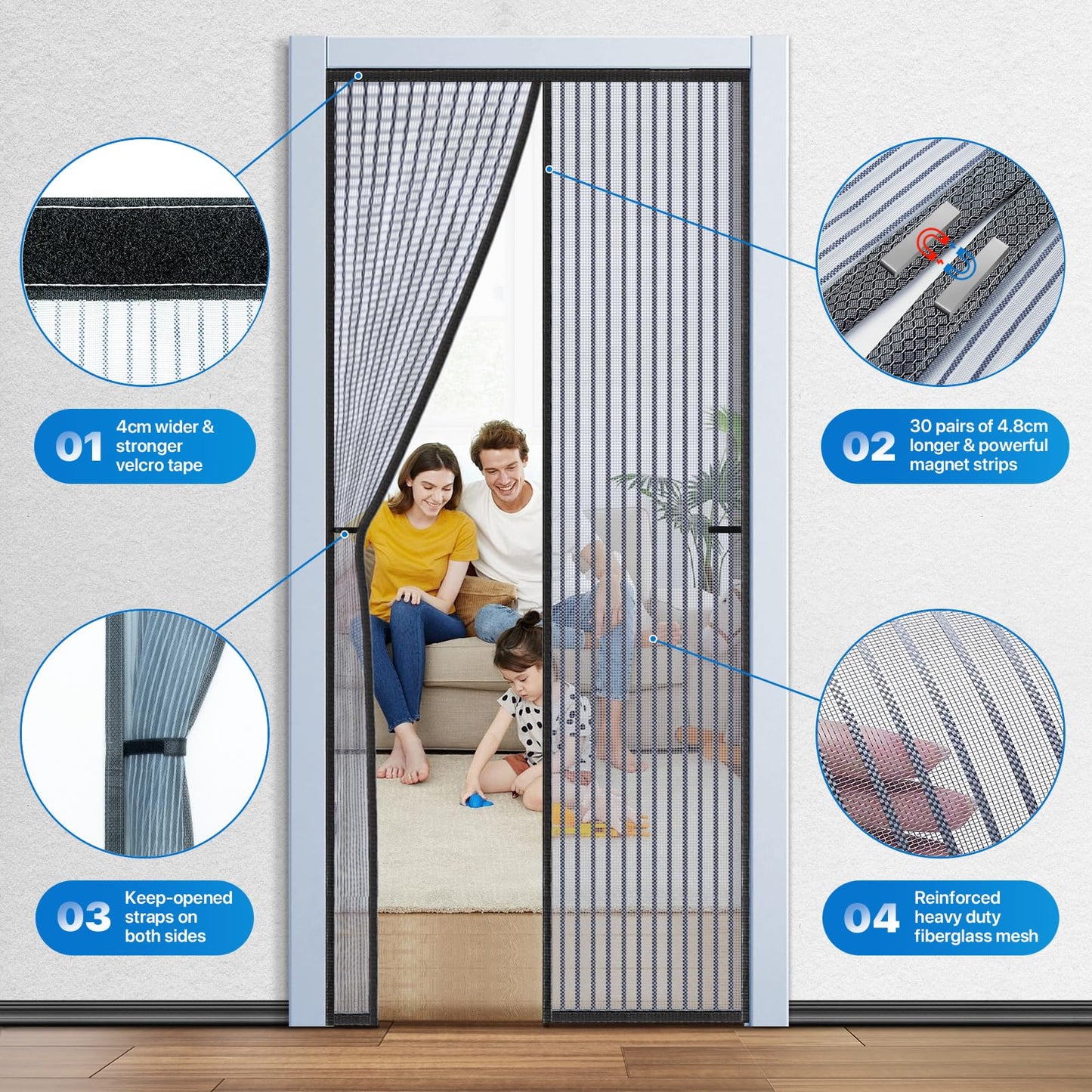 Magnetic Screen Door Heavy Duty, LOVIGA Thickened Fiberglass Screen Door Mesh, Self Sealing, Tear Resistant, Easy Assemble, Fine Mesh Keep Bugs Out 38 Inch by 83 Inch