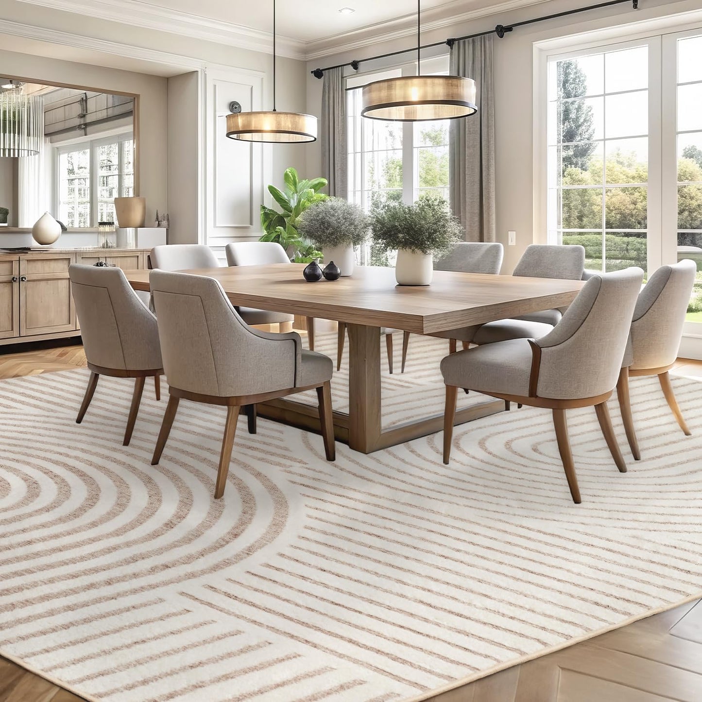 Boho Area Rug 5x7 Machine Washable Rugs for Living Room Non Slip Soft Carpet Geometric Jacquard Textured Carpet for Bedroom Dining Room Nursery Office Living Room Rug -Beige