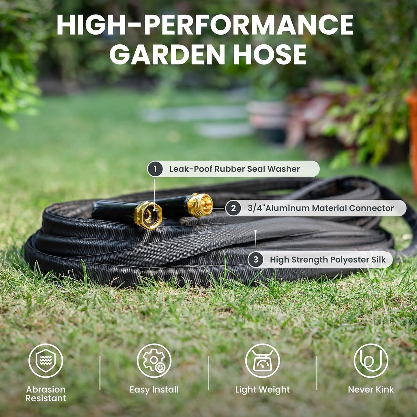 Garden Hose 100ft, Ultra-Light Flexible Water Hose 100ft Burst-Resistant, Kink-Free, High-Pressure, All-Weather Use for Lawns, Gardens, and Outdoor Cleaning (100ft)