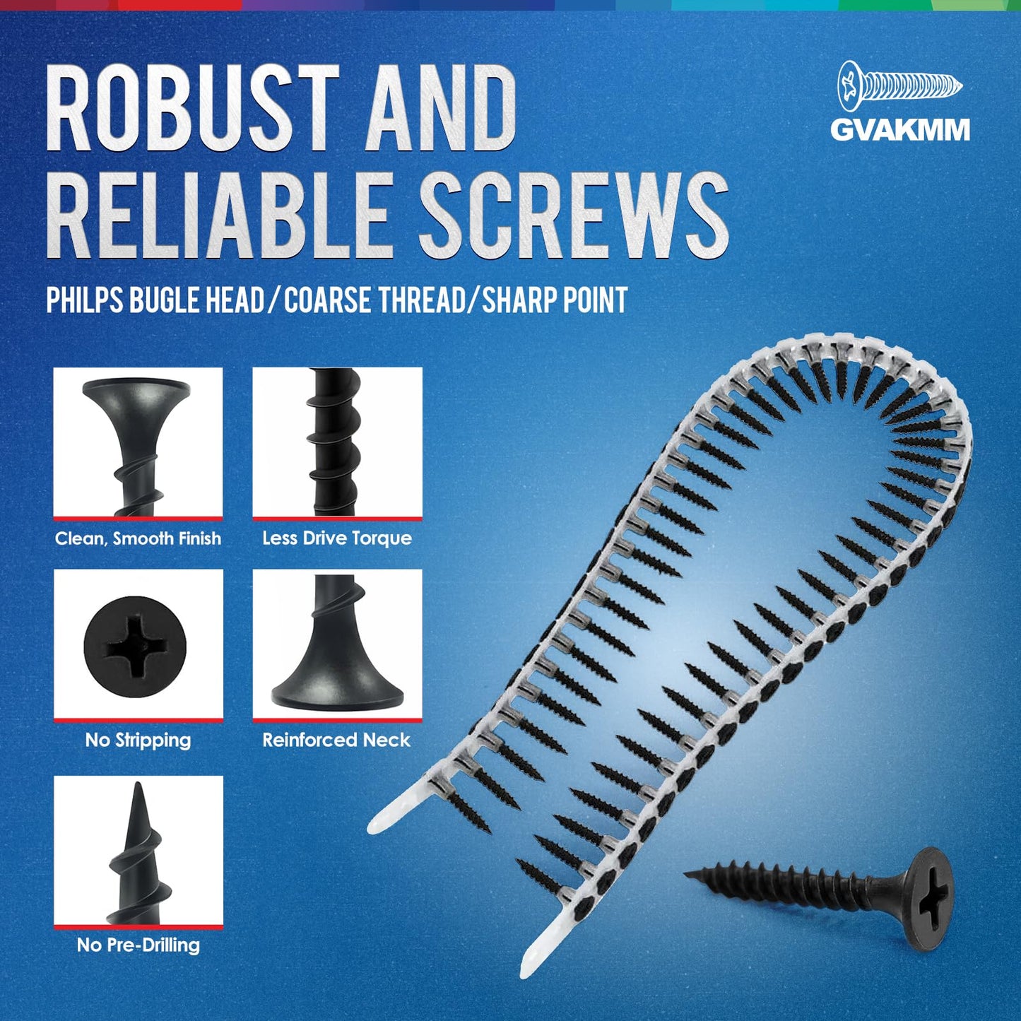 GVAKMM #6×1-1/4 inch Drywall to Wood Collated Screw – 1000 Count,Collated Black Wood,Drywall,Sheetrock Screw