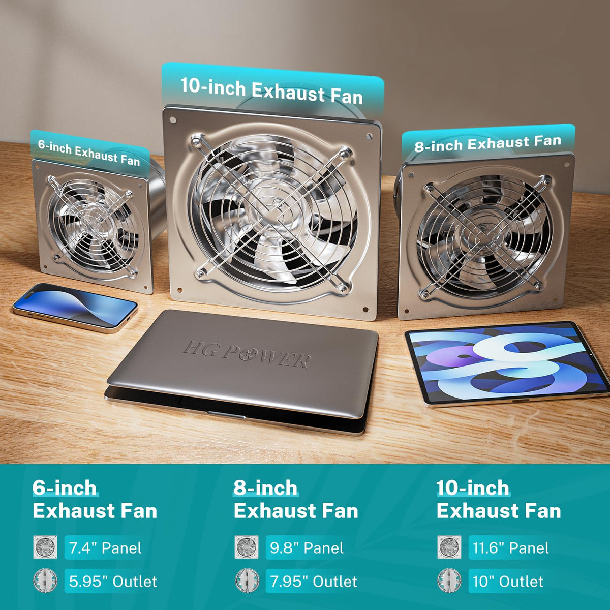 HG Power 8 Inch Kitchen Exhaust Fan, 576 CFM Attic Exhaust Fan, Wall Mounted Garage Ventilation Fan, Basement Extractor Fan with Backdraft Damper for Home Office Commercial Use