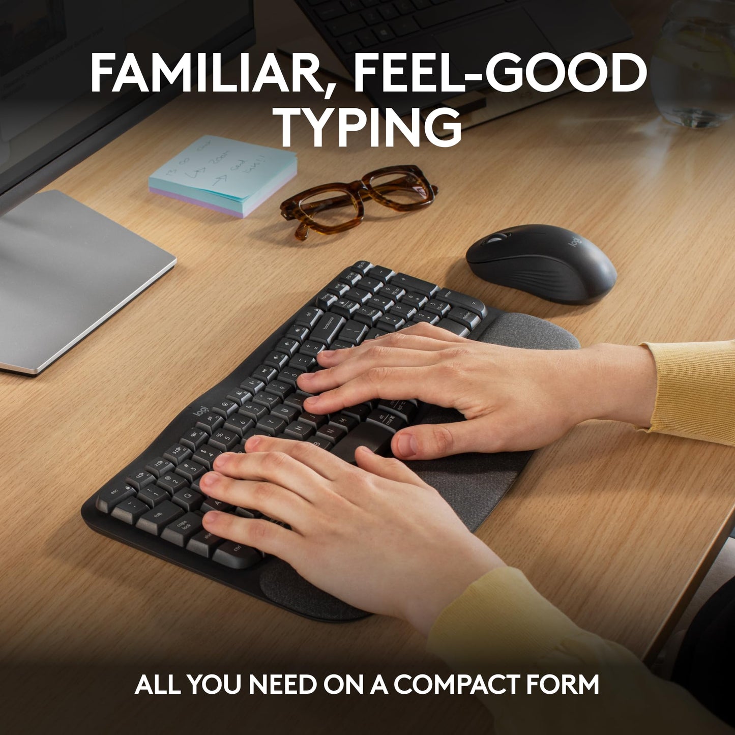Logitech Wave Keys MK670 Combo, Wireless Ergonomic Keyboard with Signature M650 L Wireless Mouse, Comfortable Natural Typing, Bluetooth, Logi Bolt, for Multi-OS, Windows/Mac, French Layout - Graphite