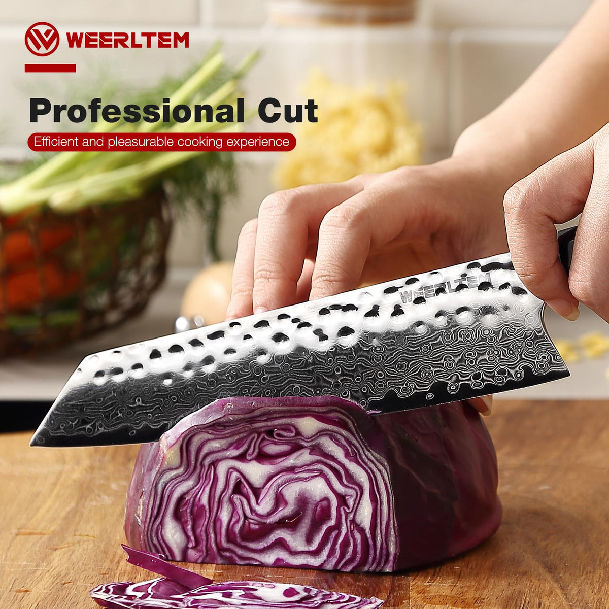 WEERLTEM Japanese Knife, 8 Inch Japanese Kiritsuke Chef Knife, Ultra Sharp Hand-Forged VG10 High Carbon Steel Japanese Damascus Kitchen Knife with Octagonal Ebony Handle & Gift Box