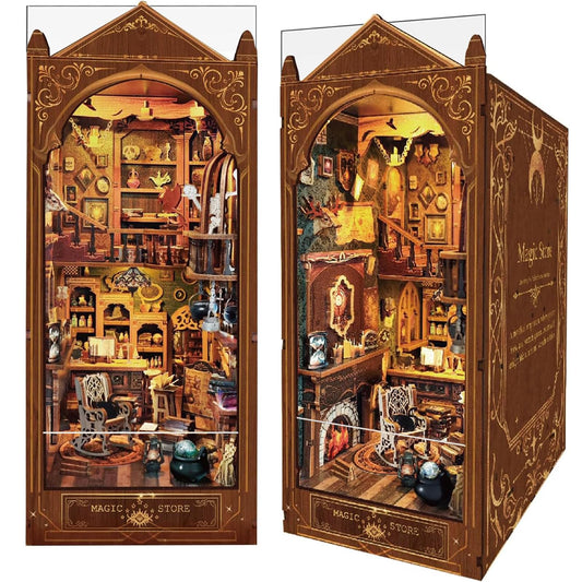 Book Nook Kit, Magic Store Dollhouse Booknook Bookshelf Insert Decor Alley DIY Miniature House Kit with Led Light Crafts for Adults and Teens to Build Creativity Model Gift
