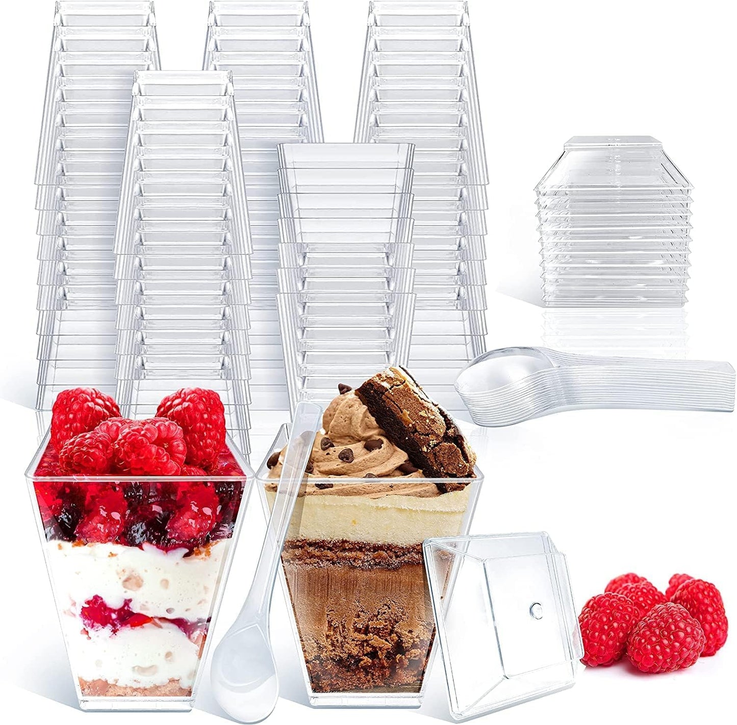 100pack 5.4oz Clear Plastic Dessert Cups with Lids and Spoons - Mini Parfait Cups with Lid - Appetizer Cup for Parties Small Dessert Cup with Spoons (100 Cups + 100 Lids + 100 Spoons)