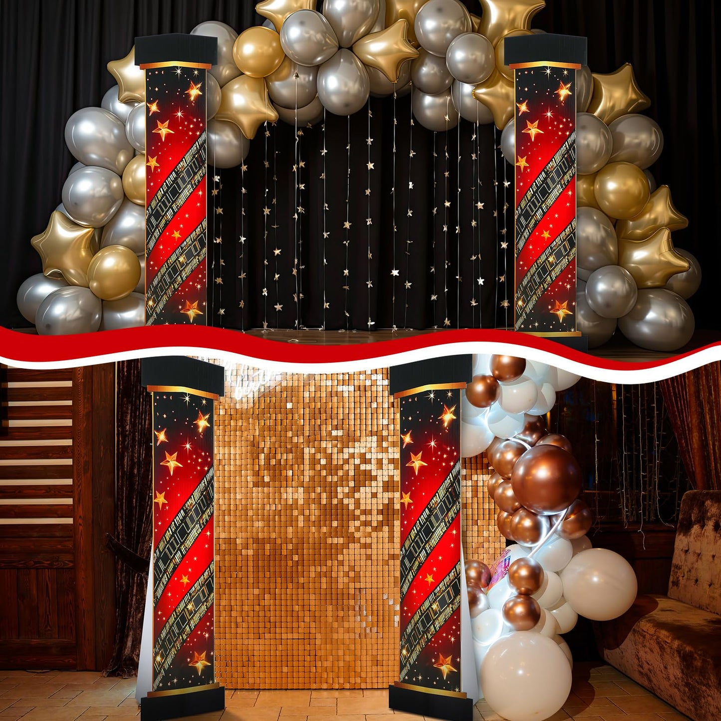 2 Pcs 5.8 ft Movie Award Night Red Carpet Column Decorations Prom Stand up Cardboard Cutout Life Size Award Red Carpet Theme Party Decoration Backdrop Photo Props Standup for Movie Awards Party Supply