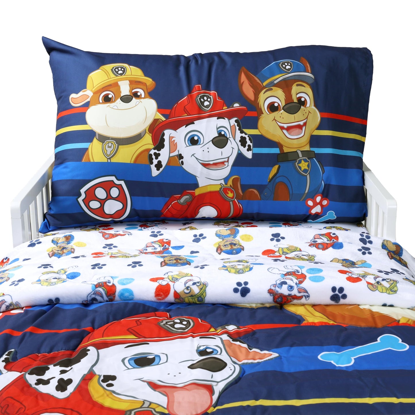 EXPRESSIONS Paw Patrol Toddler Bedding Set (3 Piece Set, Fits Standard Crib Mattress) Includes Microfiber Reversible Comforter, Fitted Sheet, Pillowcase for Kids (Official Paw Patrol Product)