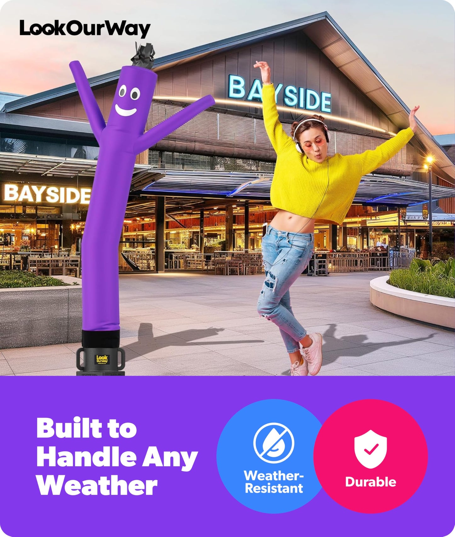 LookOurWay Air Dancers Wacky Waving Inflatable Tube Man Attachment - 7 Feet Tall Advertising Air Dancer Waving Man Inflatable Tube Guy - Blower Not Included - Purple
