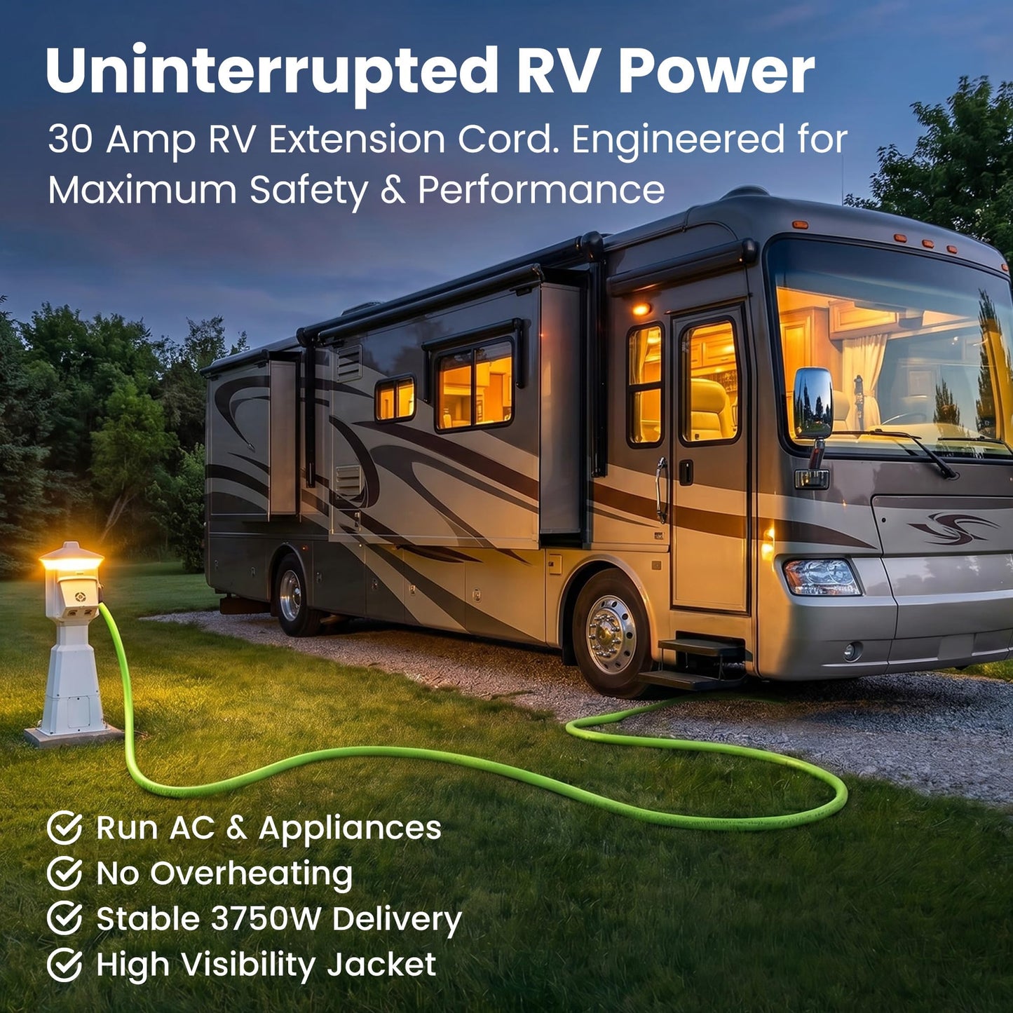 GEARit 30-Amp Extension Cord for RV and Auto, 125-Volt, 3-Prong, 10/3 STW 10AWG Gauge 3 Wire, NEMA TT-30P to TT-30R, Outdoor, Waterproof, Outdoor Camper Power Cord, 15 feet (4.5 Meters), Green