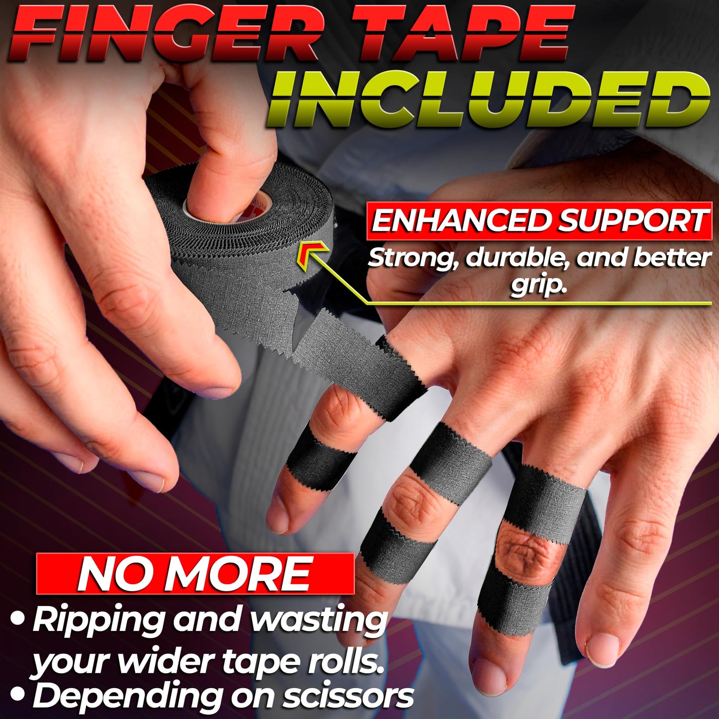 Summum Fit Black Athletic Tape Extremely Strong: 24 Rolls + 6 Finger Roll. Easy to Apply & No Residue. Sports Tape Athletic for Boxing Football Climbing or Gymnastics for Wrist Ankle & Hand Protection