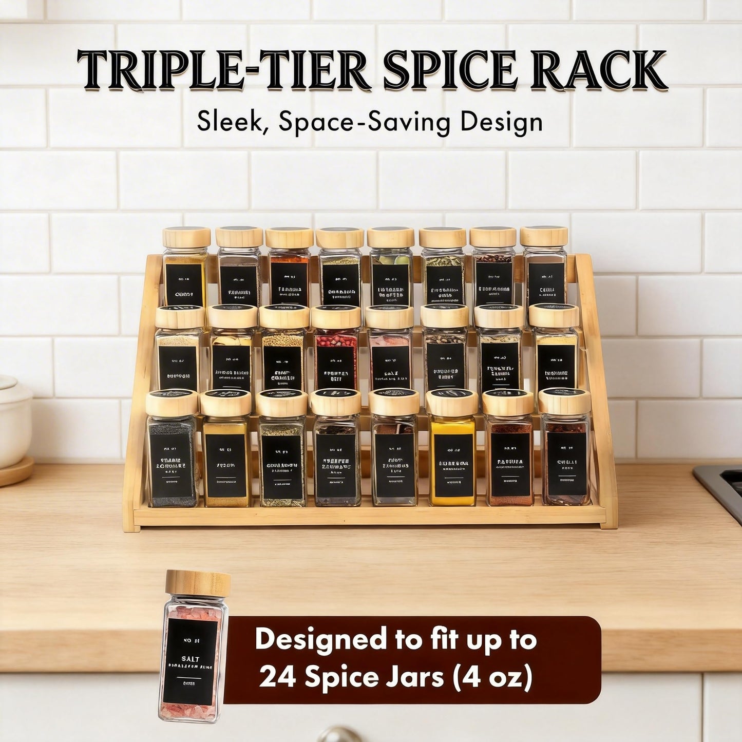 MNADSFKJ Bamboo Tiered Spice Rack, for Countertop Spice Organizer for Pantry Spice Shelf Organizer Kitchen Spices Rack，Cabinet spice rack，Cabinet seasoning rack,Bamboo