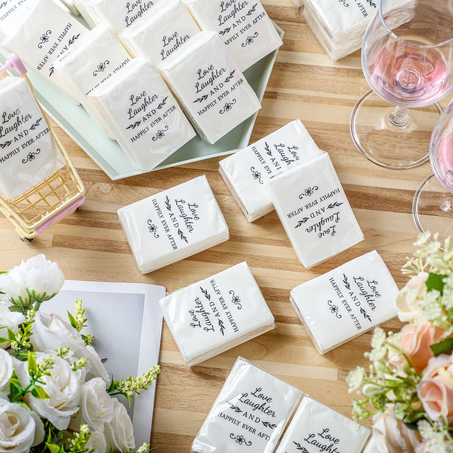50 Pack Happy Tears Tissues Packs for Wedding Bulk Facial Tissues Items for Guests Welcome Bags Pocket Paper 3 Ply Individual Mini Travel Tissue Packs for Wedding Graduation Party Ceremony(Classic)