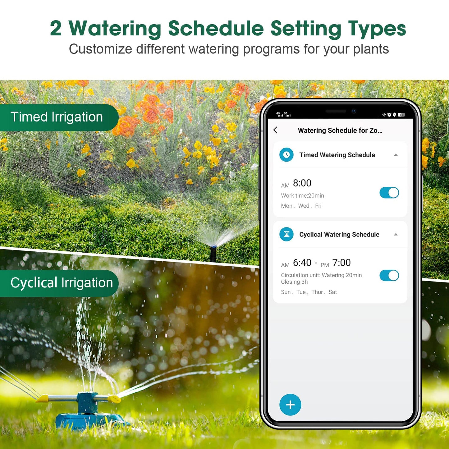 Smart Water Hose Timer Sprinkler Timer with 2 Outlet, Automatic Irrigation System Controller for Lawns,Compatible with Alexa Dark Gray-Plastics Inlet & Plastics Outlet