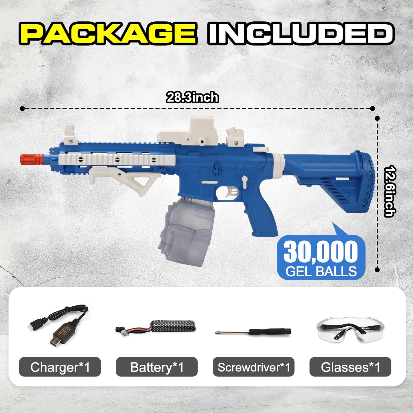 BIU BLASTER 30-Inch Gel Ball Blaster Gun 140+ FPS, 80+ Ft Range Full-Size Electric Automatic Splatter Orby Gun 7.4V 1400mAh Battery 30,000 Rounds for Outdoor Games, Ages 14+ Blue