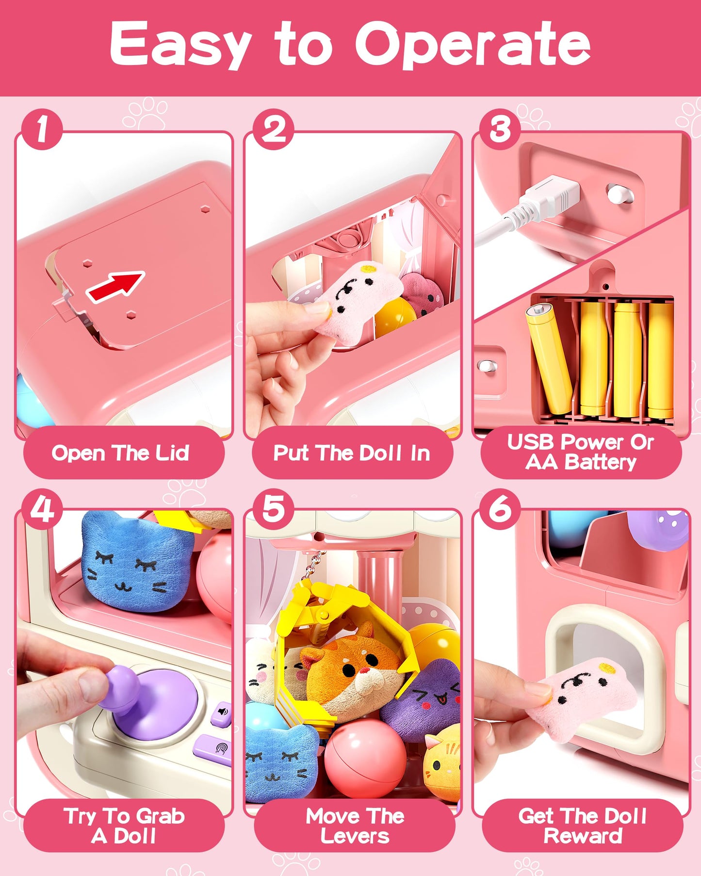 Claw Machine for Kids, Mini Candy Vending Grabber, Vending Machine Toys for Girls and Boys, Kids Party Games, Electronic Arcade Game Indoor Toy for Home Party Birthday Gifts & 35 Mini Toys (Small)