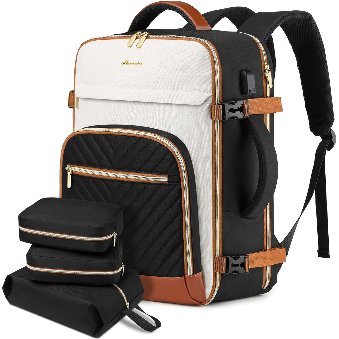 Large Carry on Travel Backpack: 40L Carry on Backpack for Airplanes TSA Personal Item Travel Bag fits 17 inch Laptop Waterproof Travel Essentials Airline Approved with USB Port and 3 Packing Cubes