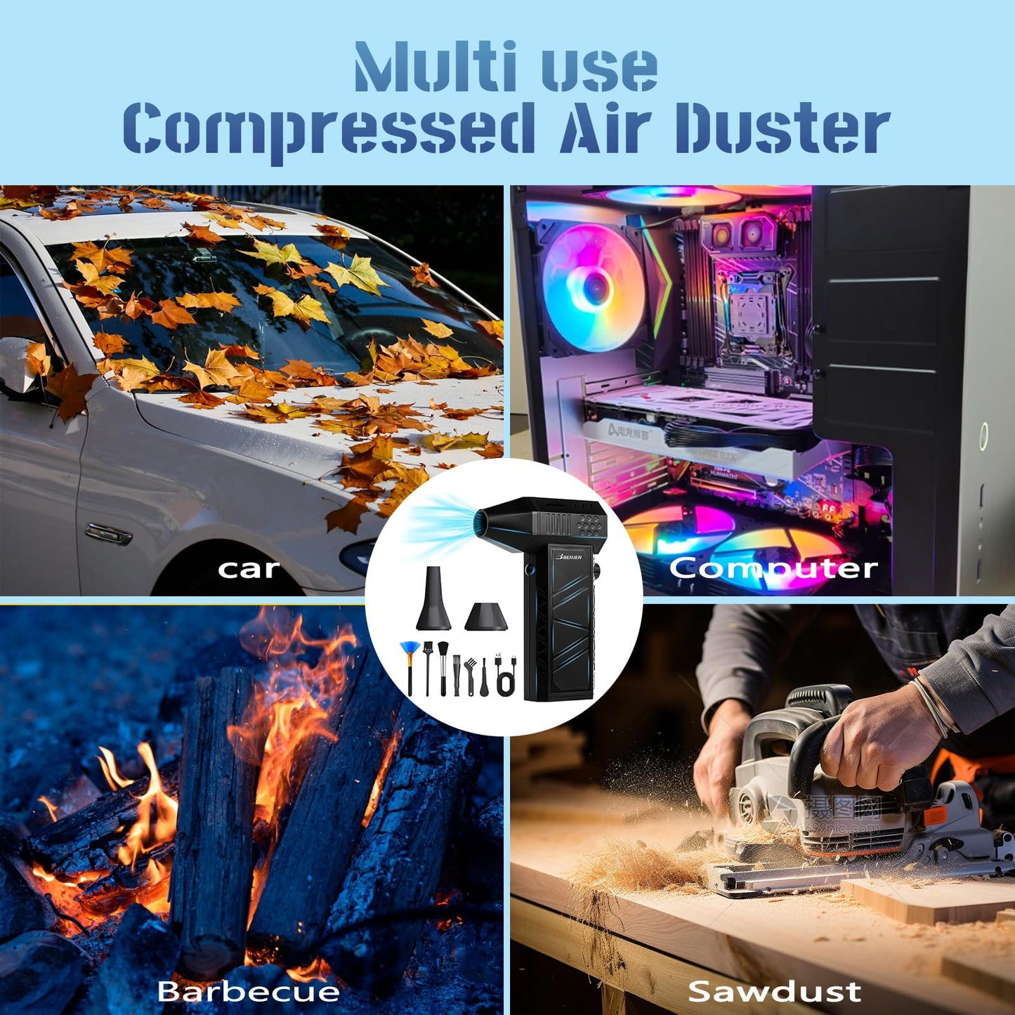 BENJEN Compressed Air Duster-150000RPM Electric Air Duster for Cleaning Keyboard & PC Infinitely Adjustable Speed Cordless Turbo Fan Turbo Dryer Blower for Car, Air Bed, Outdoors, Home.