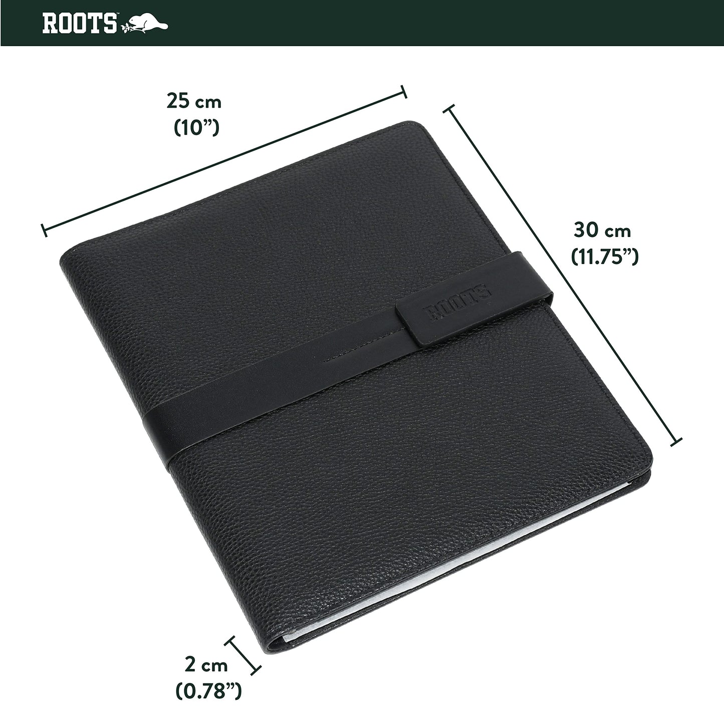 ROOTS Premium Vegan Leather Bussines Organizer Padfolio Magnetic Tab Closure Bussines, Black