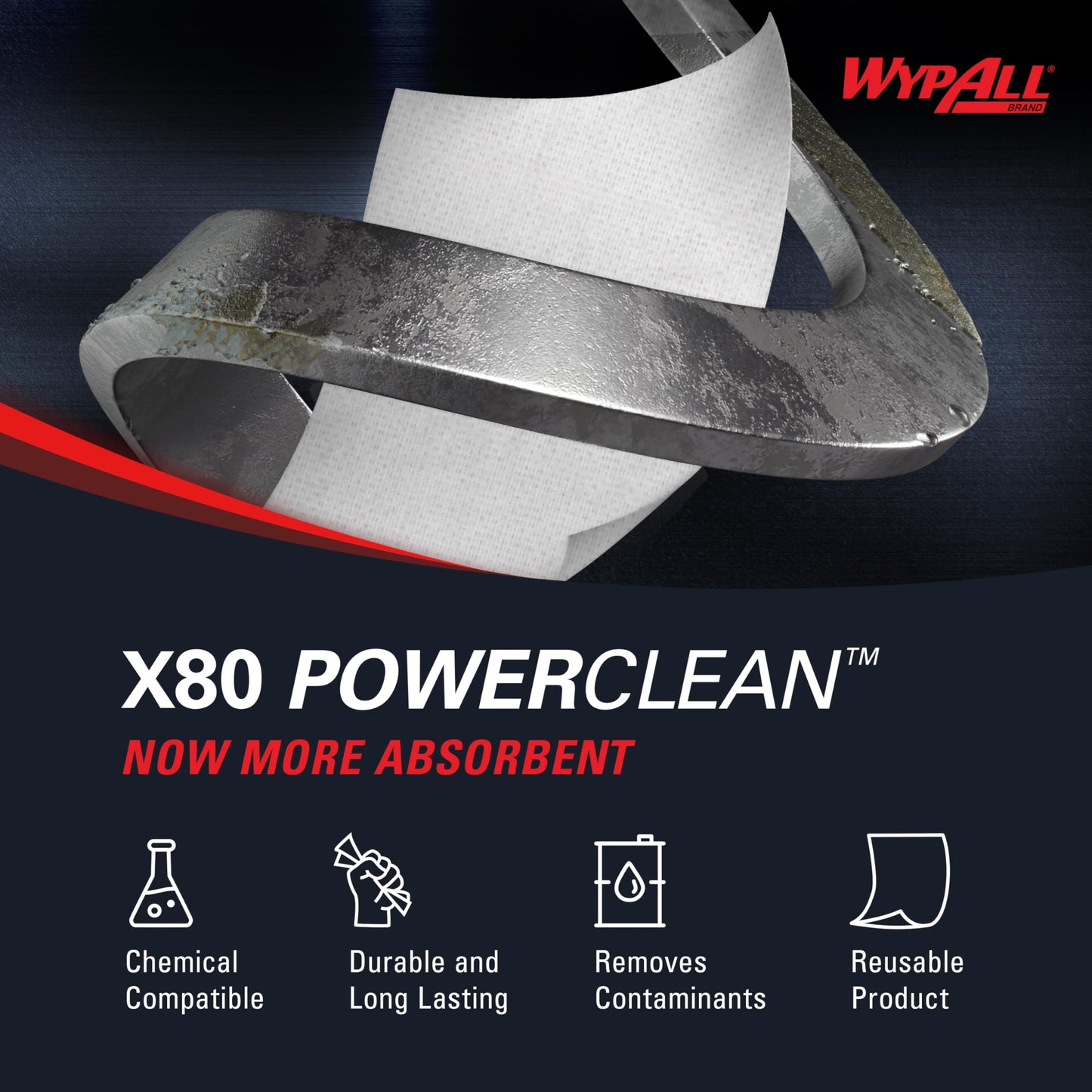 WypAll® PowerClean™ X80 Heavy Duty Cloths (41044), Brag Box, Extended Use Towels, White (160 Sheets/Pack, 1 Packs/Case, 160 Sheets/Case)