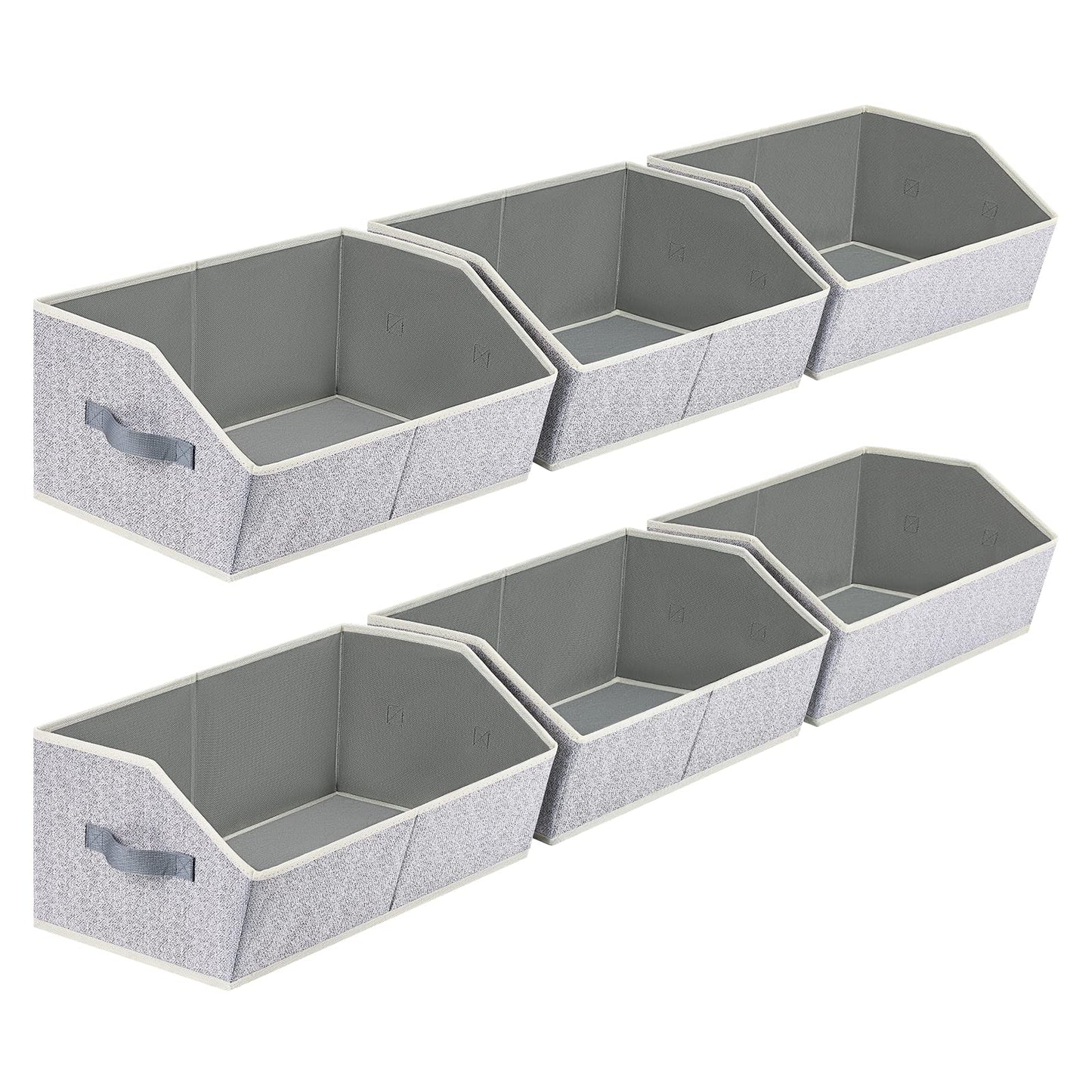DIMJ Closet Organizers Bins Shelves - 6 Pack Foldable Storage Baskets with Handles, Fabric Trapezoid Storage Bin Organization for Clothes,Towels, Ant Grey