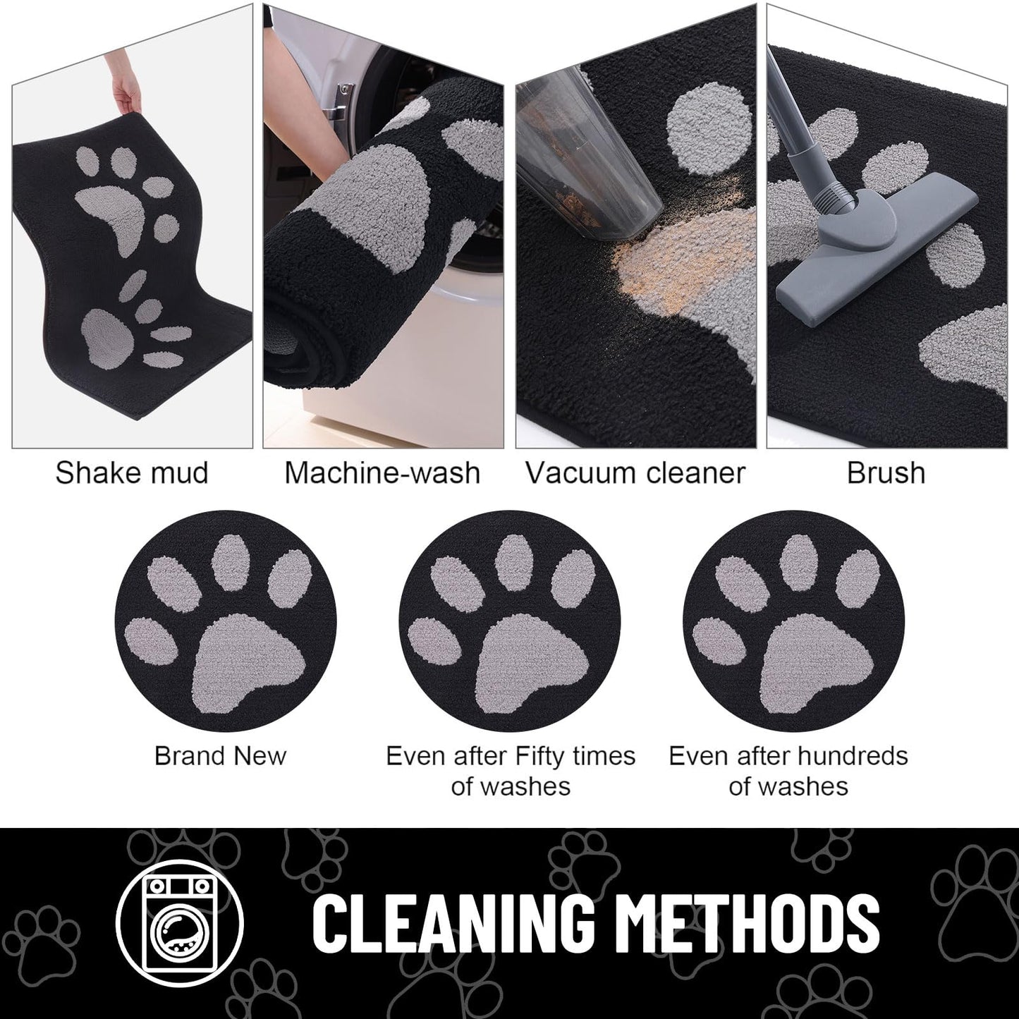 Arotive Indoor Door Mat, 24" x 59" Absorbent Dirt Resist Washable Front Back Door Mat, Non-Slip Low-Profile Dog Paws Entrance Doormat, Durable Inside Floor Mats for Entryway, Black