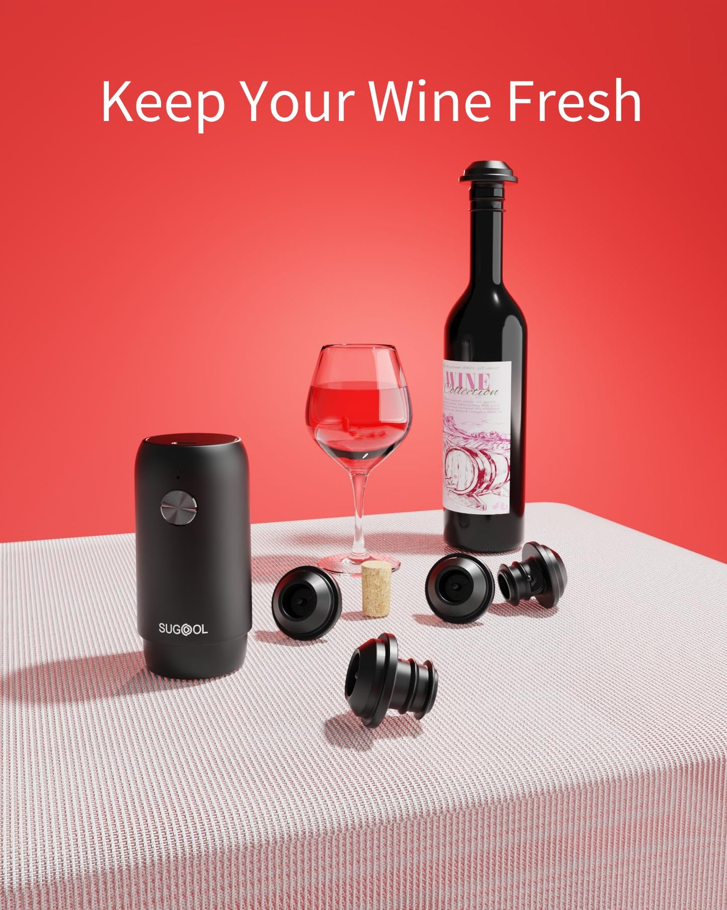 Electric Wine Saver & Preserver Pump with Vacuum Wine Bottle Stopper, Rechargeable, 4 Reusable Wine Bottle Stoppers, Wine Sealer, Keep Wine Fresh for Days