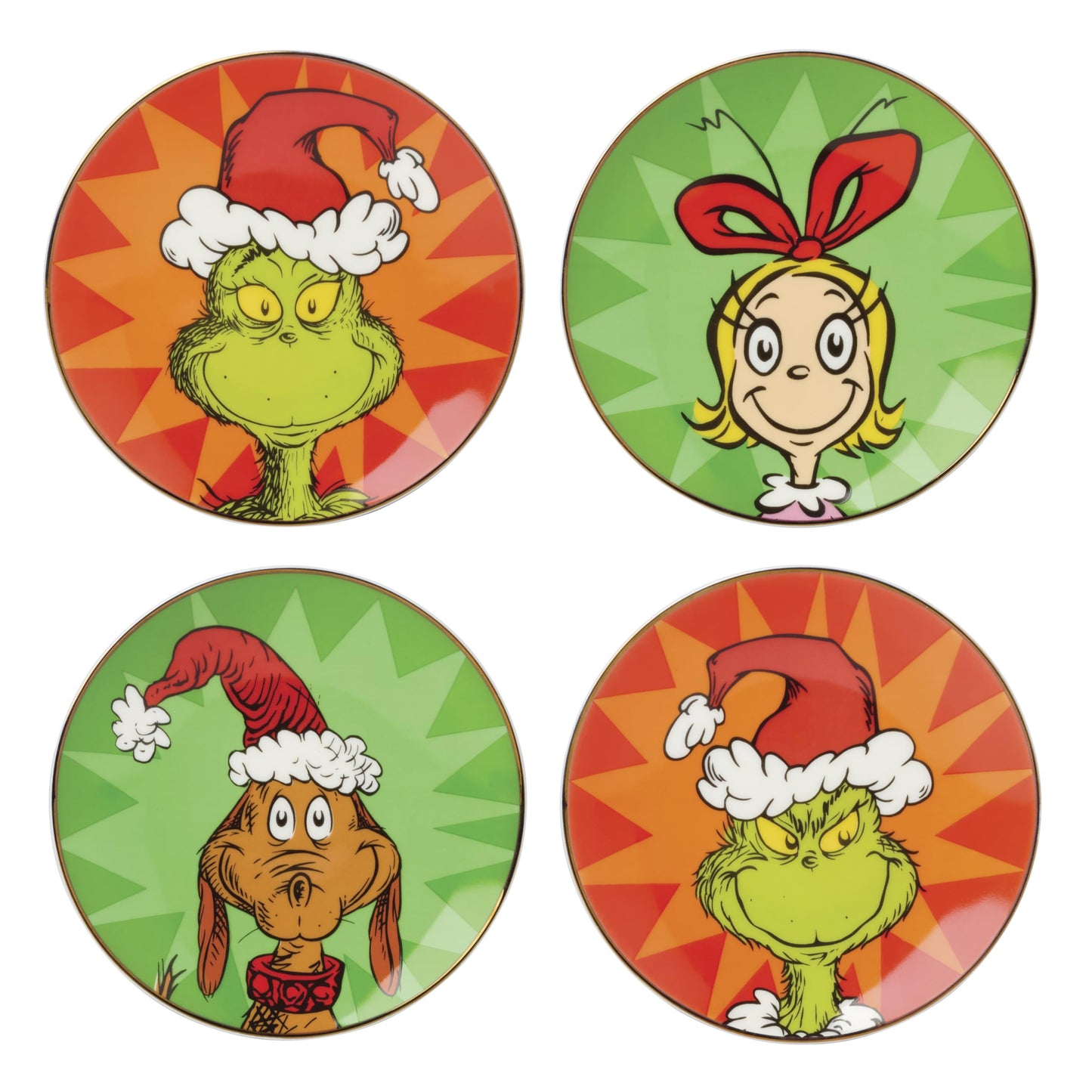 Lenox 898093 Merry Grinchmas Tidbit Plates, Service for 4, Assorted, Christmas Dishes, Dinnerware Set, Holiday