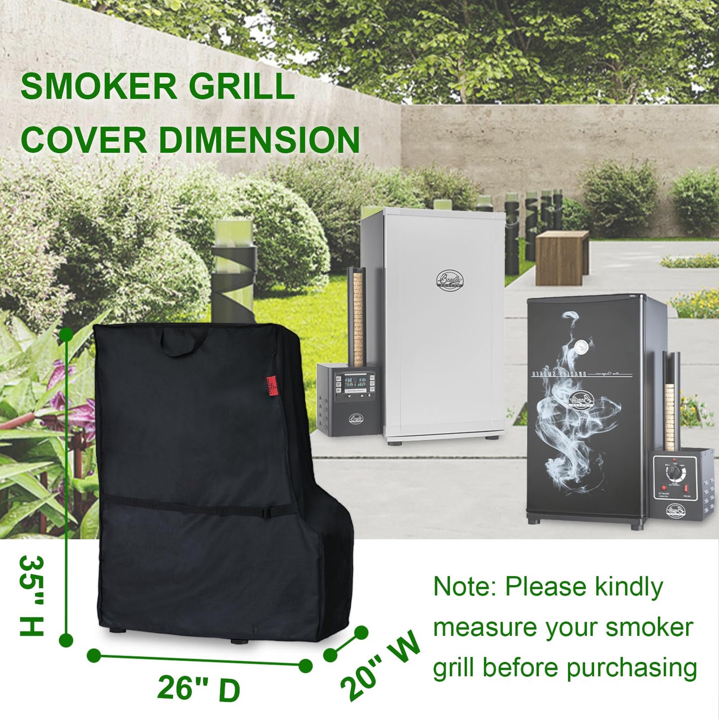 Smoker Cover Fits Bradley Smoker BS611 & BTDS76P 4-Rack Outdoor Natrual Draft Digital Vertical Smoker(Compared to Bradley 990025), Cover Geny Heavy Duty Waterproof Outdoor Cover (26"W x 20"D x 35"H)