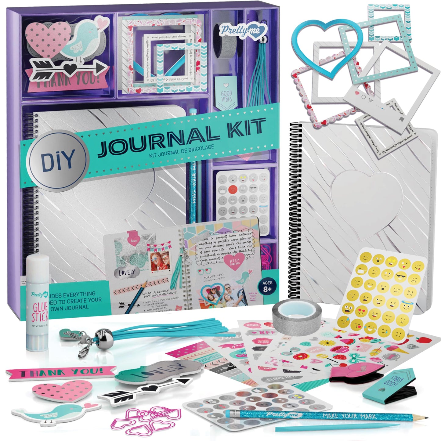 Pretty Me DIY Journal Kit for Girls - Great Gift 8-14 Year Old Girl Cool Birthday Gifts Ideas Teen Age Fun, Cute Art & Crafts Stuff Tween Teenage Kids Scrapbook Diary Supplies Set, Multicolored