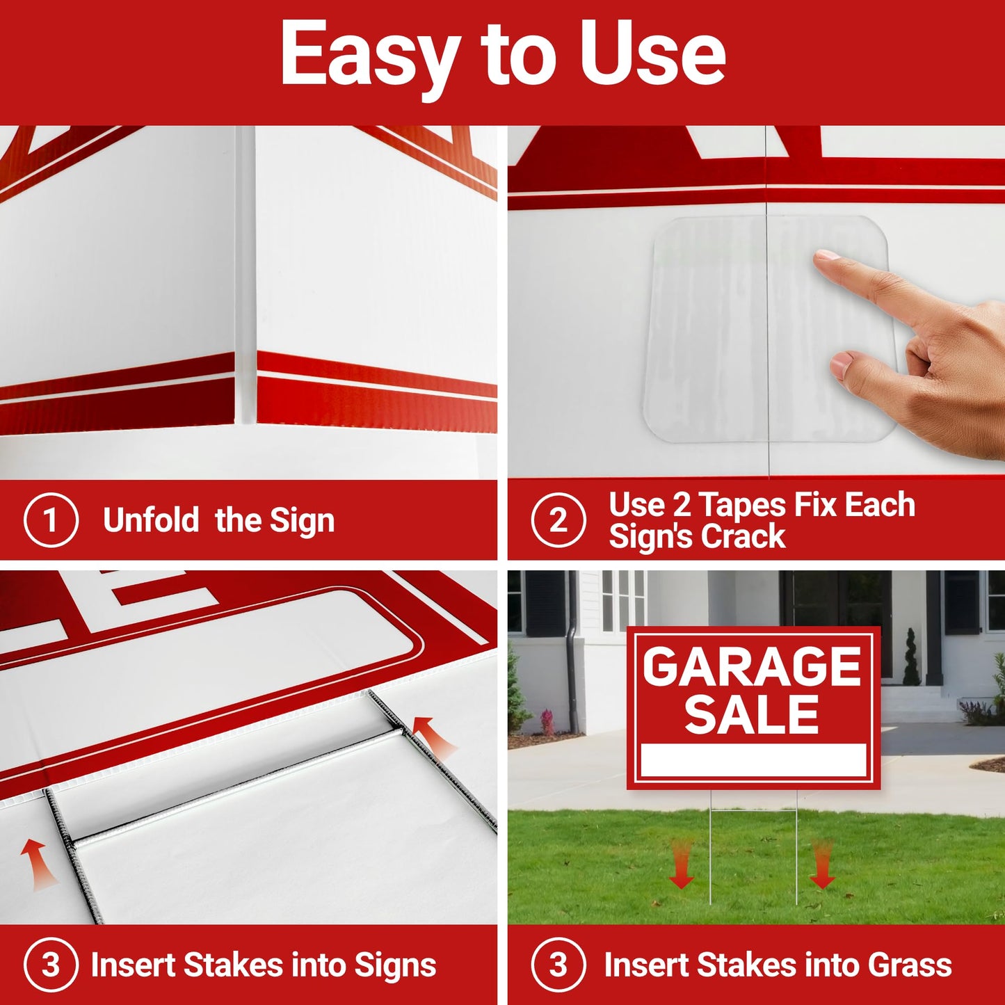 6 Pcs Garage Sale Signs with Stakes, 6 Foldable Extra-Large Garage Sale Signs 24" x 16", Metal Stakes and Double Sided Waterproof Design for Garage Sale Supplies