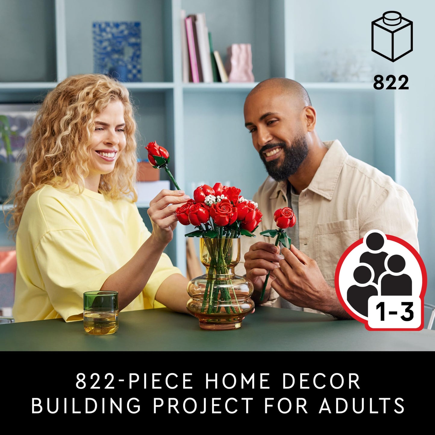 LEGO Botanicals Bouquet of Roses Artificial Flowers - Fake Red Roses Building Set for Adults, Ages 18+ - Gifts for Birthdays - Home Decor for Table Display - 10328