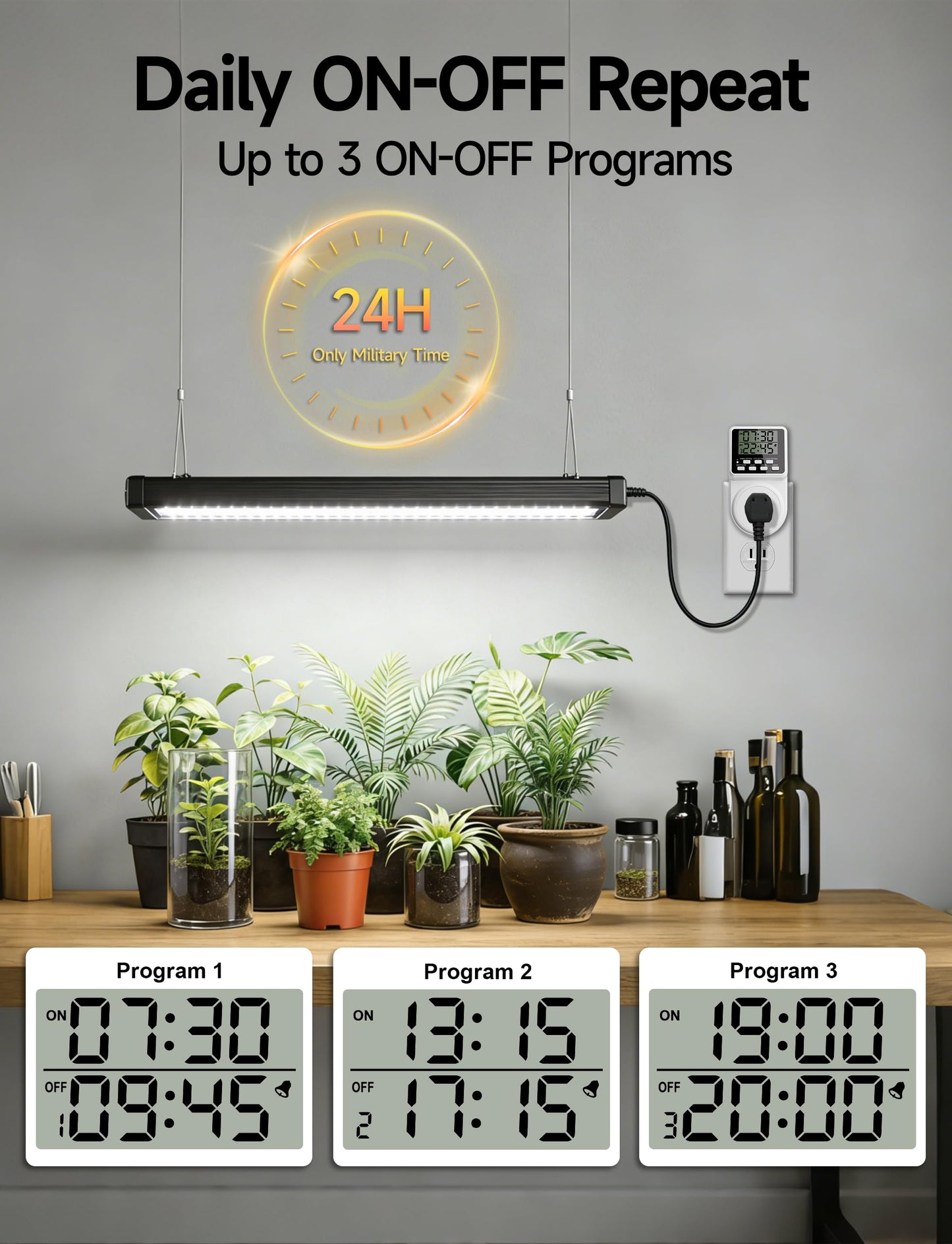 Techbee Indoor Digital Infinite Repeat Cycle Intermittent Outlet Timer Plug 24 Hour Programmable Timed Electrical Power Switch with Countdown Delay on Off Function for Lights and Appliances (2 Pack)