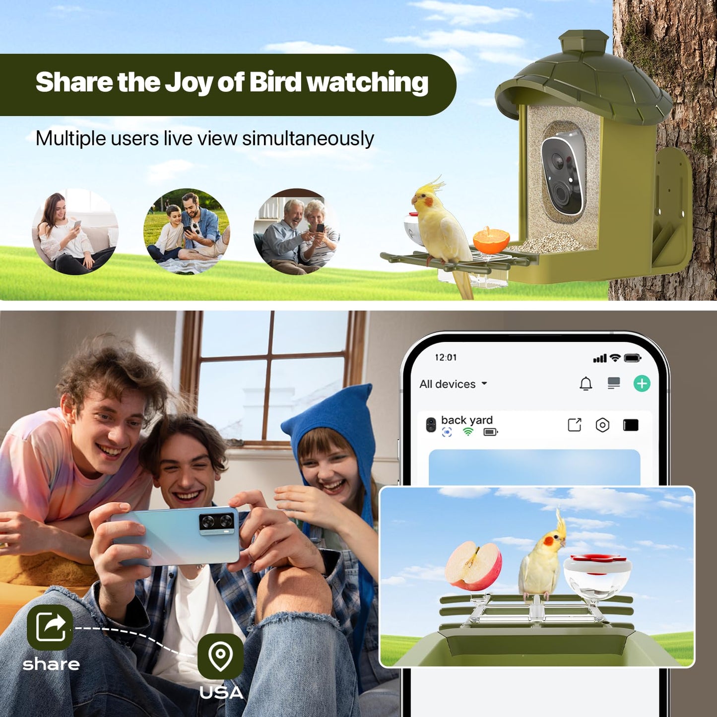 oddkont Smart Bird Feeder with Camera, Bird Feeder with Camera, 2K HD Record Video Live View with Solar Panel, AI Identify Species Auto Capture, Instant Arrival Alerts, Gift for Birds Lover