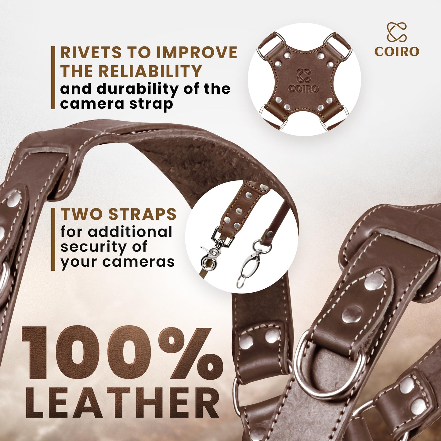 C Coiro Camera Harness for 2 Cameras – Dual Shoulder Leather Camera Strap – Double Camera Harness for DSLR/SLR, Brown, One Size