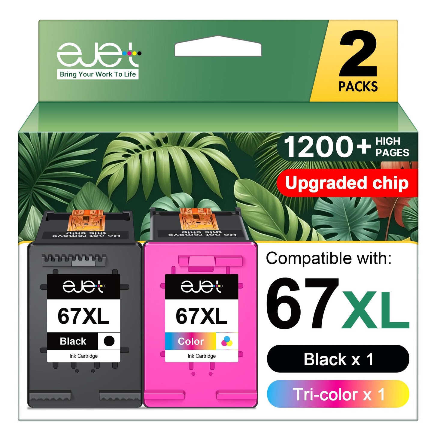 67XL Ink Cartridges Black/Color Combo Pack Compatible for HP Ink 67 67XL Works with HP Envy 6010e 6020e 6022e 6030e 6032e 6034e 6052e 6055e 6065e Series (2-Pack)
