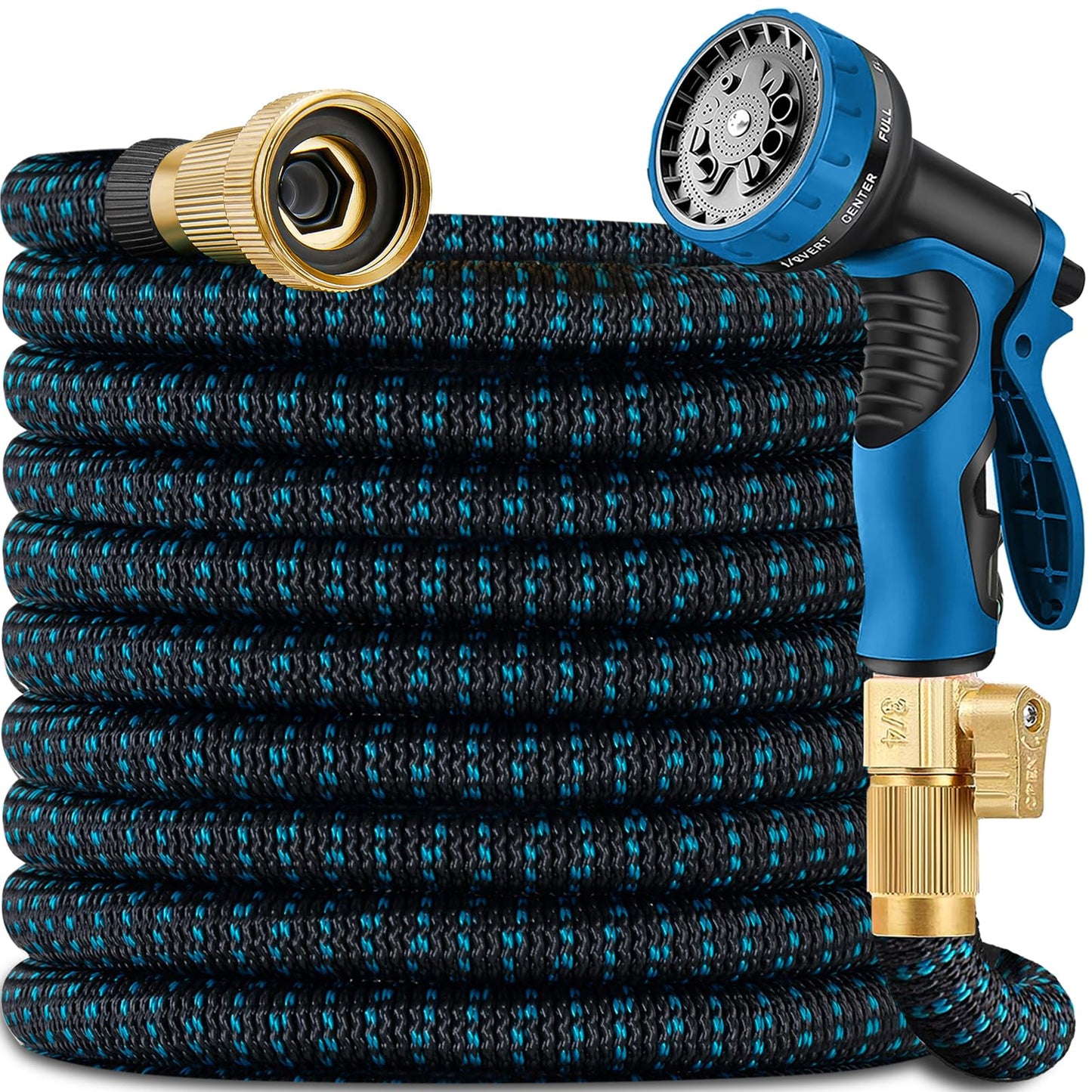 100 ft Expandable Garden Hose with 10 Spray Nozzle - Heavy Duty Superior Strength 3750D - 4 -Layer Latex Core - Expanding Water Hoses - Extra Strong Brass Connectors/Storage Bag