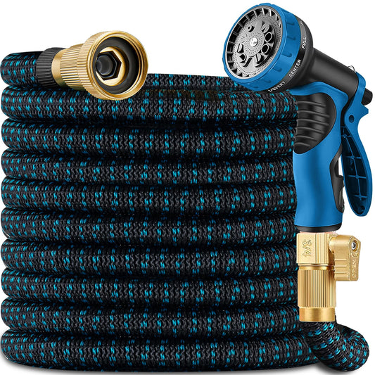 100 ft Expandable Garden Hose with 10 Spray Nozzle - Heavy Duty Superior Strength 3750D - 4 -Layer Latex Core - Expanding Water Hoses - Extra Strong Brass Connectors/Storage Bag