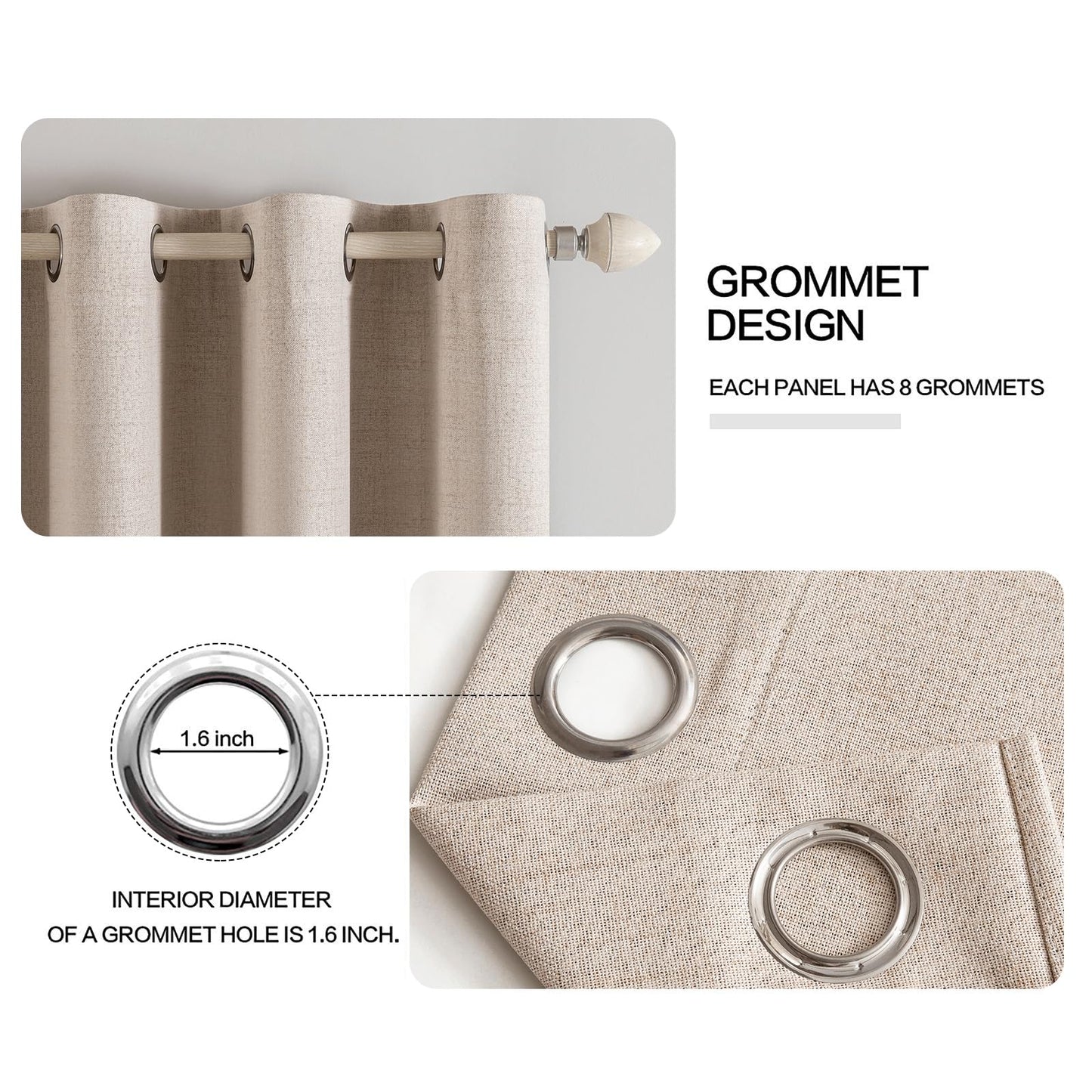 MIULEE 100% Blackout Linen Curtains for Bedroom Thermal Insulated Grommet Room Darkening Curtains & Drapes for Living Room Nursery, Beige, 52W x 90L inch (2 Panels)