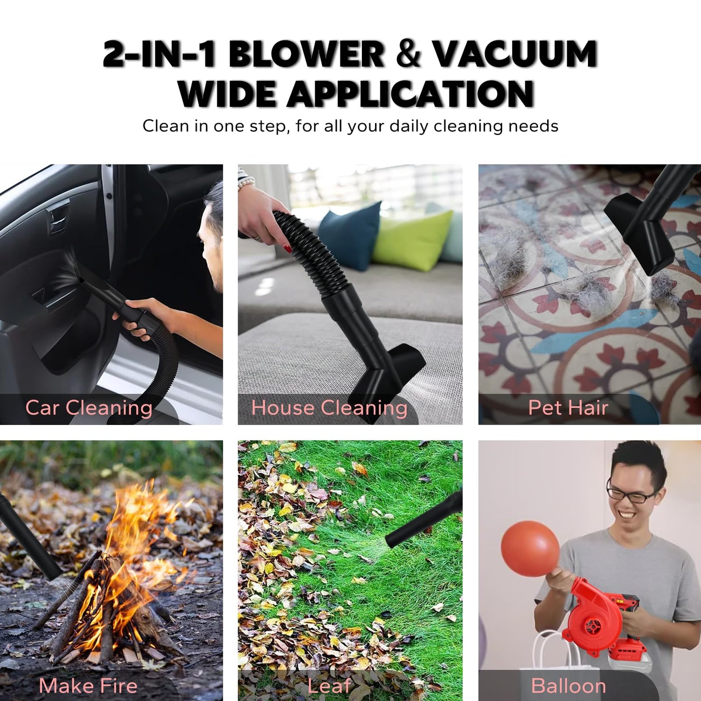 RexLeLXB Cordless Leaf Blower for Milwaukee 18V Battery with Brushless Motor, 6 Variable Speed Up to 180MPH, 2-in-1 Blower & Vacuum, Handheld Electric Blowers or Lawn Care/Dust(No Battery)