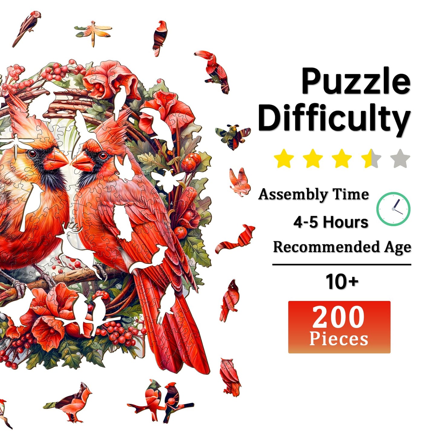 Jigfoxy Wooden Jigsaw Puzzles for Adults, 200 Pieces Cardinal Wooden Puzzle, Unique Shaped Animal Puzzle, Premium Wood Puzzle Gift for Adults, Friends, and Families, Birthday Gifts for Puzzle Lovers