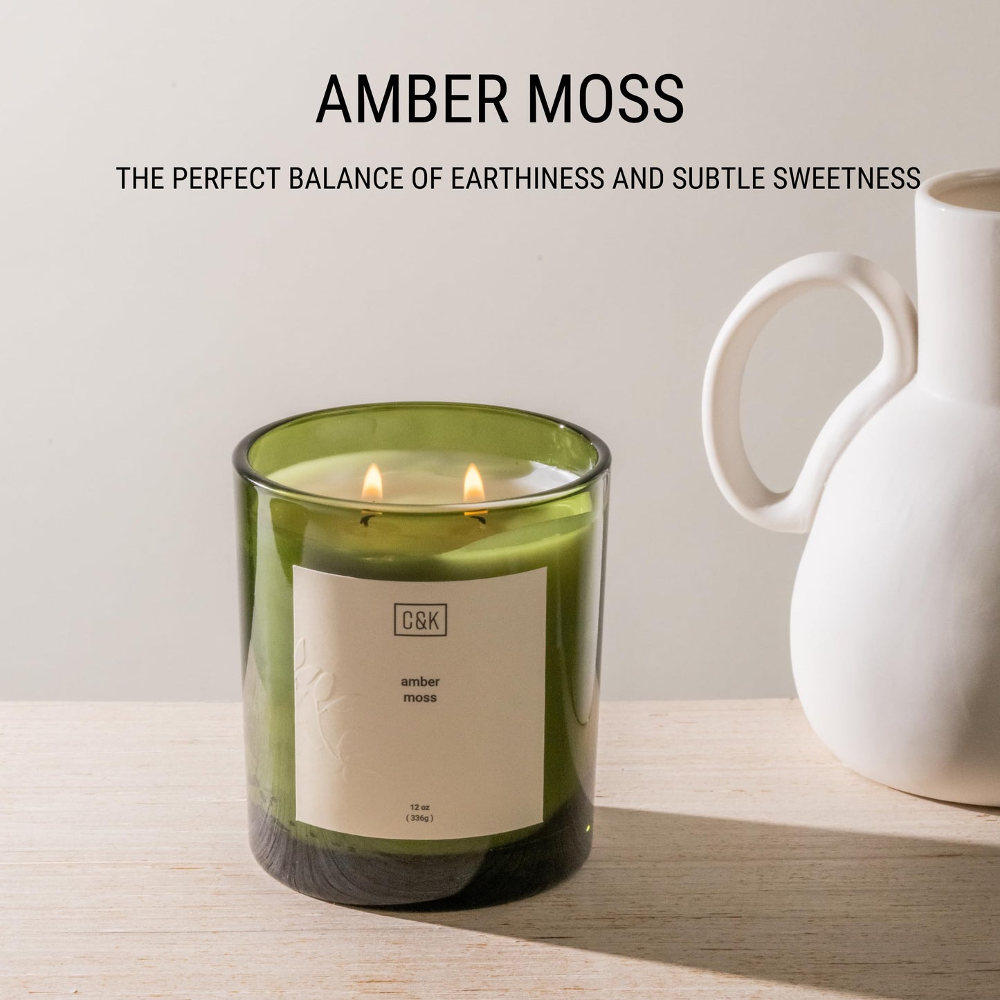 Craft & Kin Green Scented Candles | 12oz Amber Moss Spring Scented Candle for Men and Women | Made with Natural Soy | Nature Collection