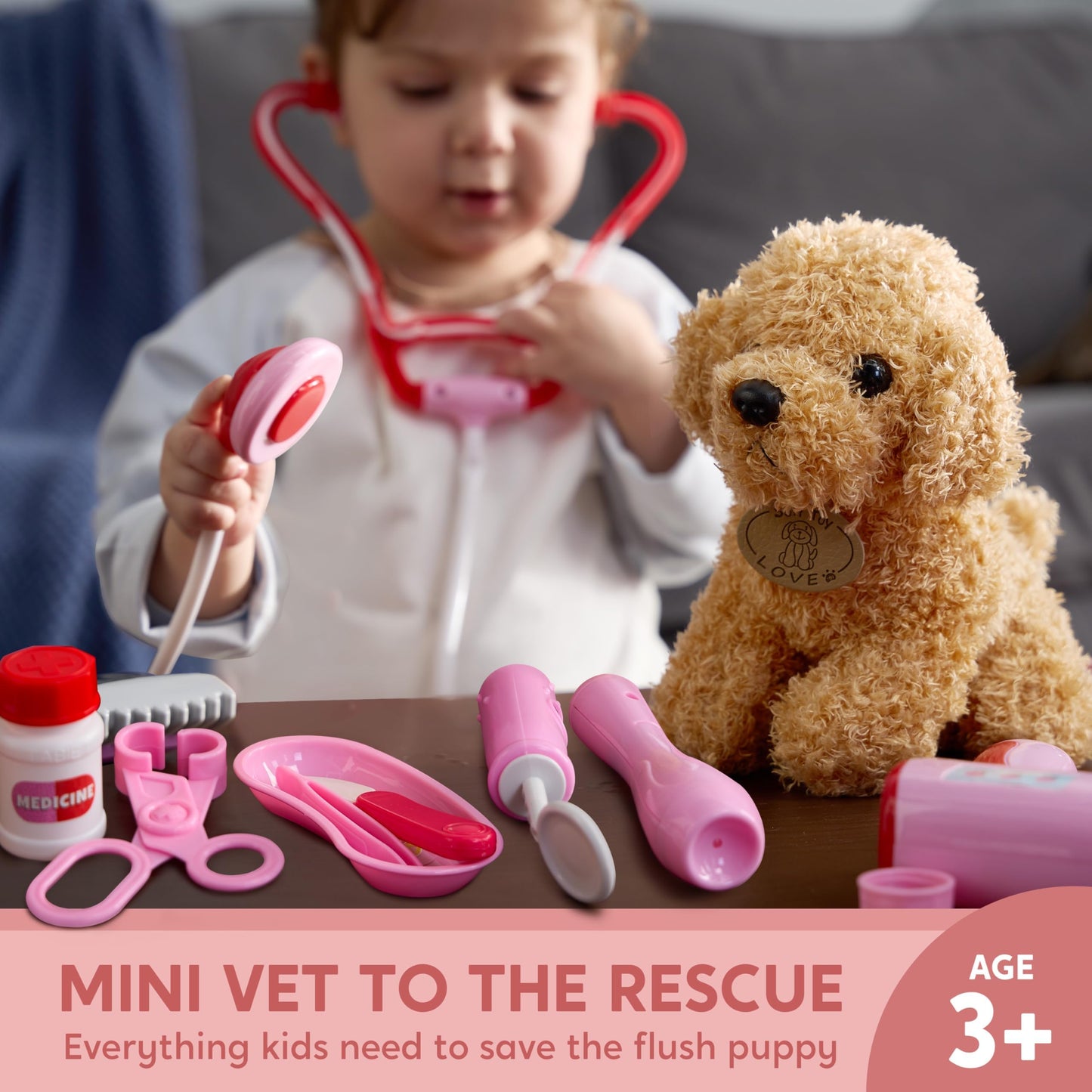 SYNCFUN Doctor Kit for Girls, 22 PCS Veterinarian Playset for Kids, Vet Kit with Dog Toy, Stethoscope, Storage Bag and Accessories, Pretend Role Play for Toddlers 3 4 5 6, Christmas and Birthday Gifts